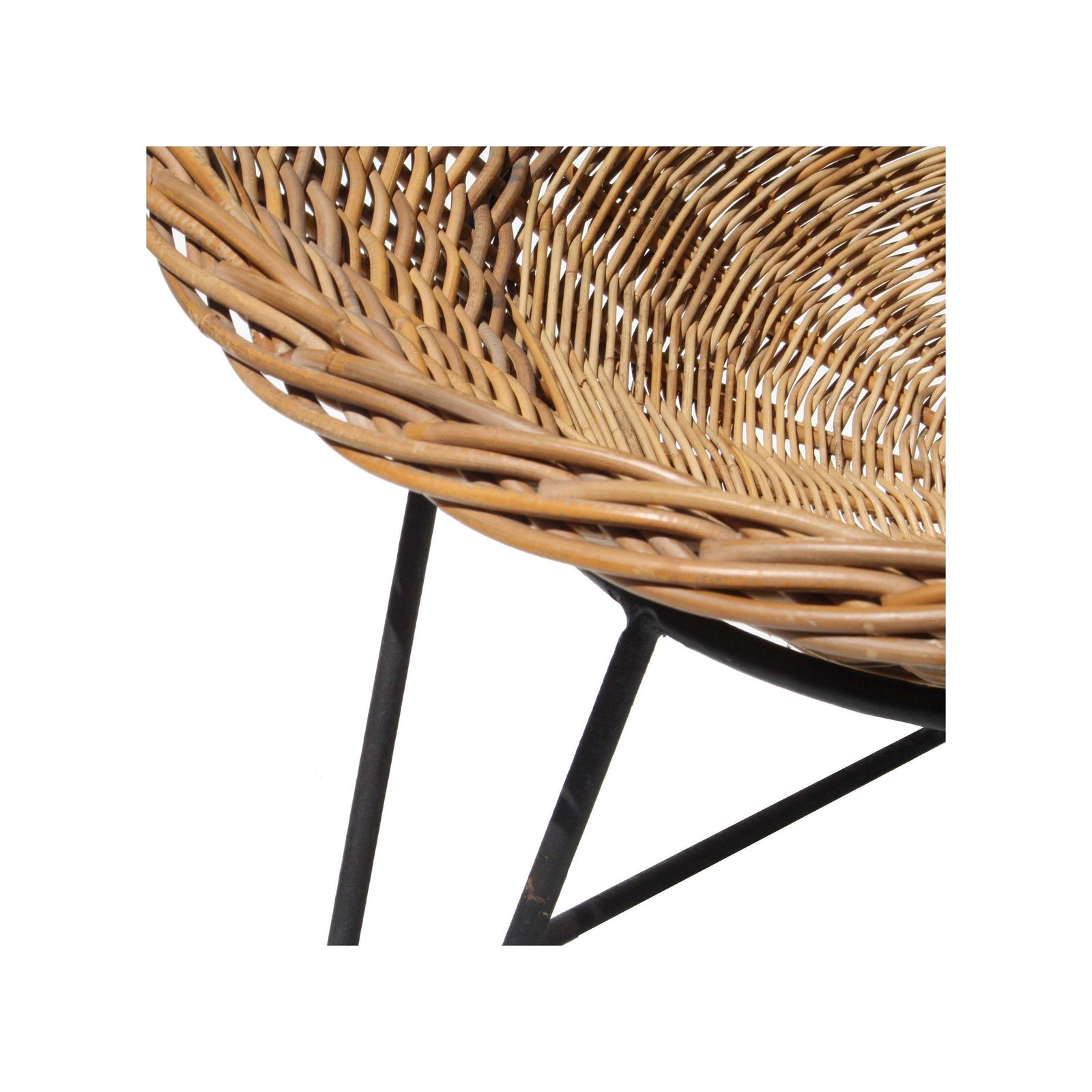 Mathieu Matégot "Wicker" Chair Iron Natural Fiber, France, 1950 photo for sale