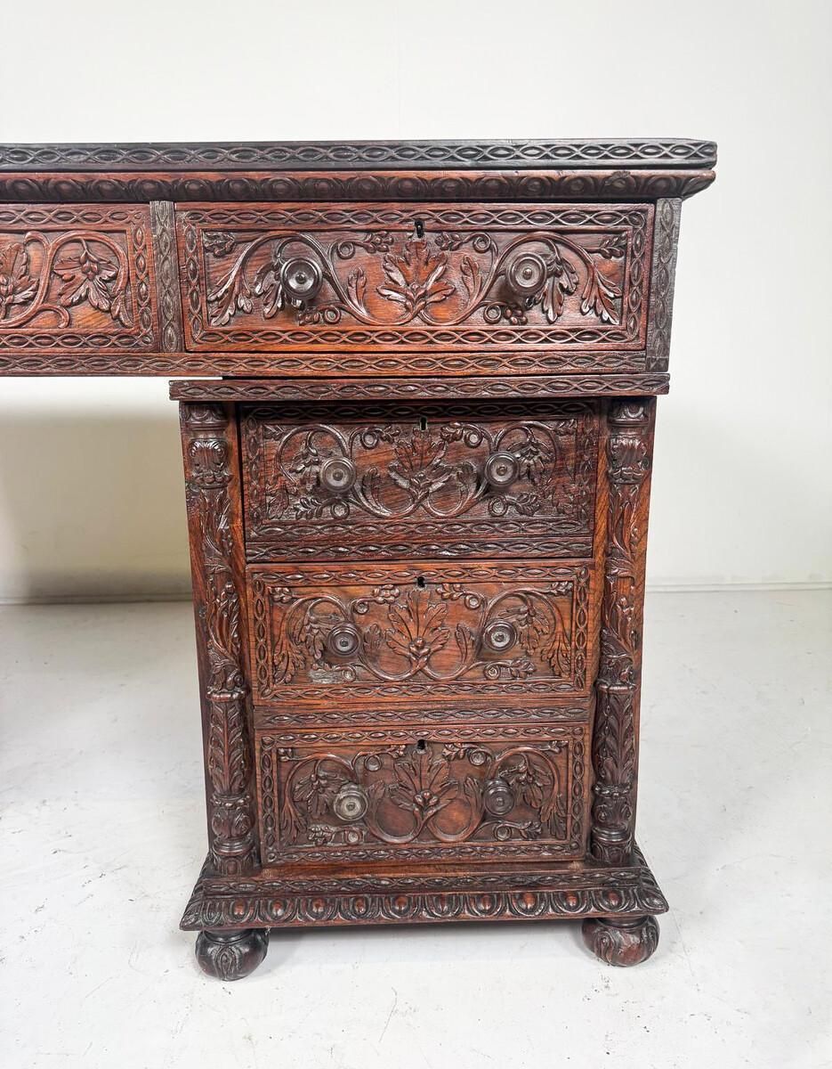 Anglo Indian Carved Wooden Desk photo for sale