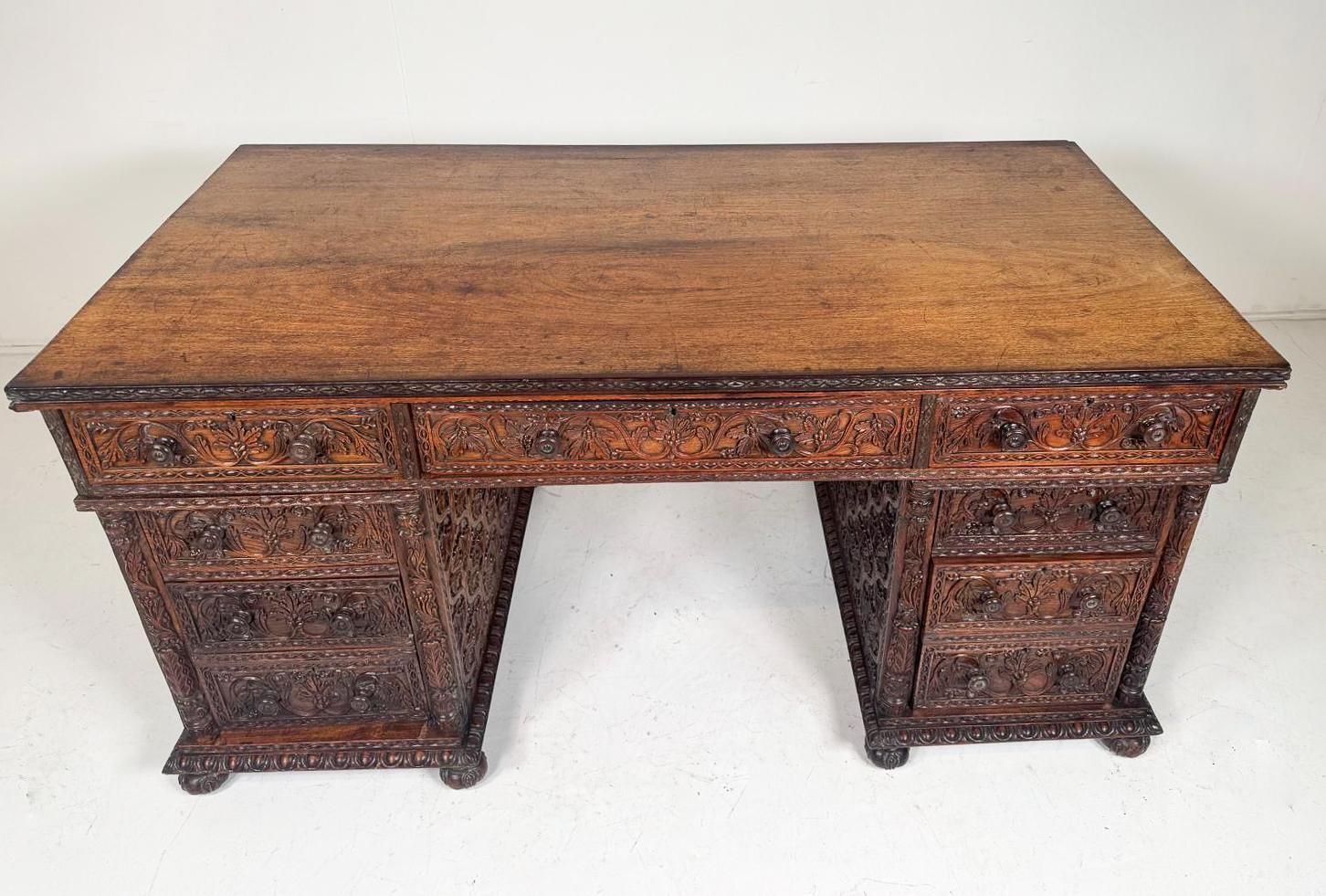 Anglo Indian Carved Wooden Desk photo Furniture