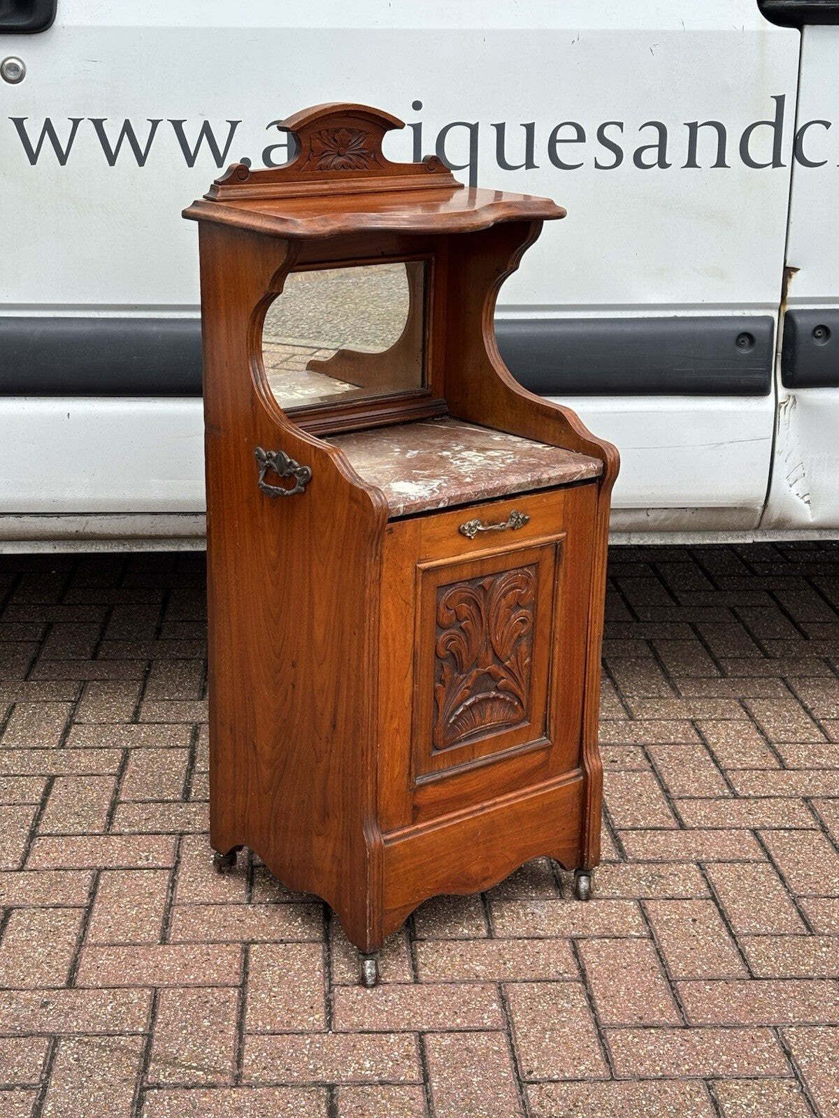 Victorian Walnut Coal / Log Cabinet / Purdonium. Marble Top On Castors. photo furniture