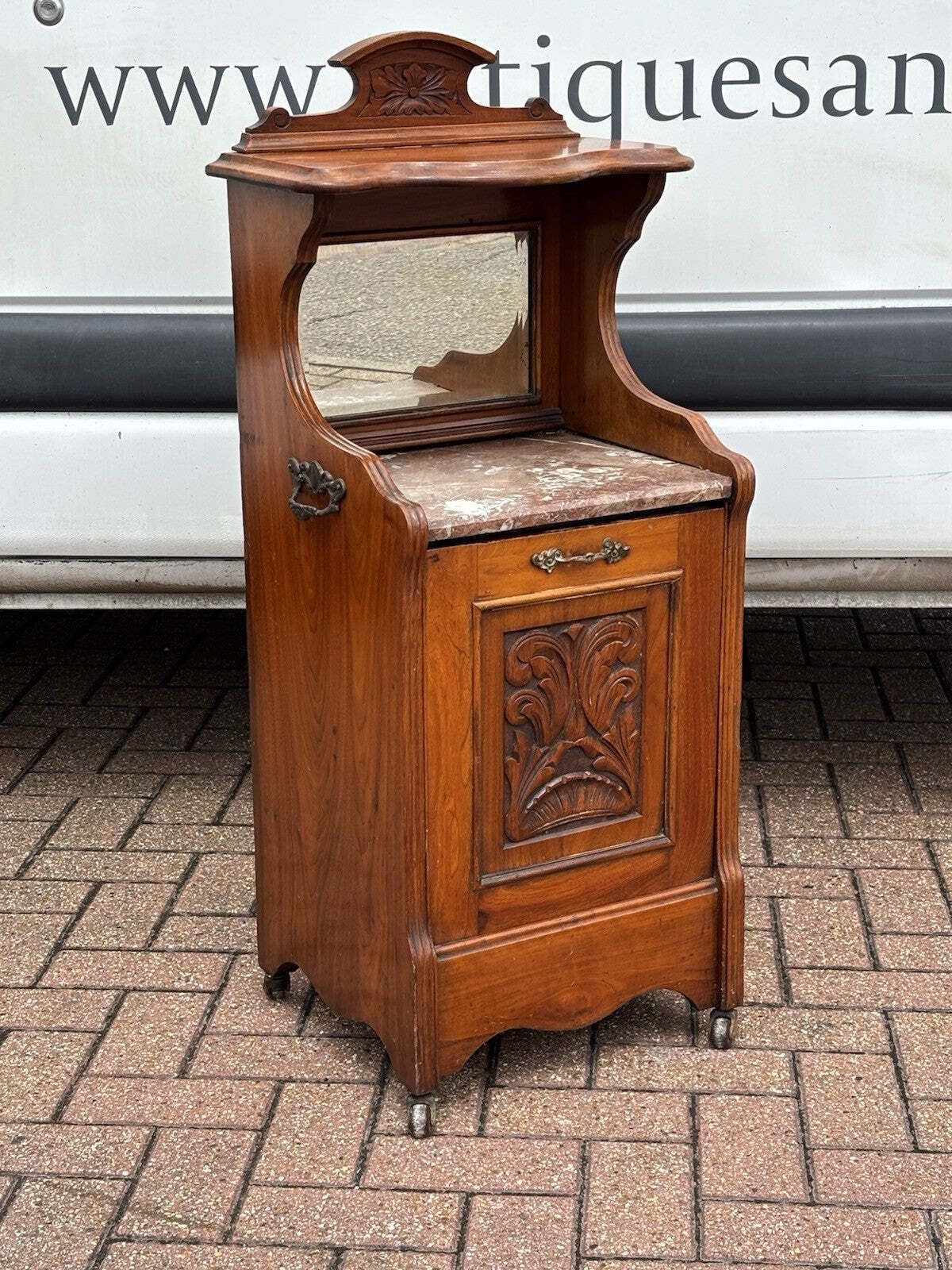 Furniture Victorian Walnut Coal / Log Cabinet / Purdonium. Marble Top On Castors. photo