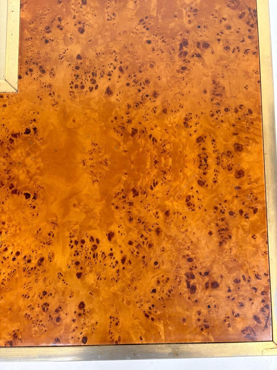 Mid Century Modern Coffee Table, Burl Wood And Brass, 1970s photo vinterior
