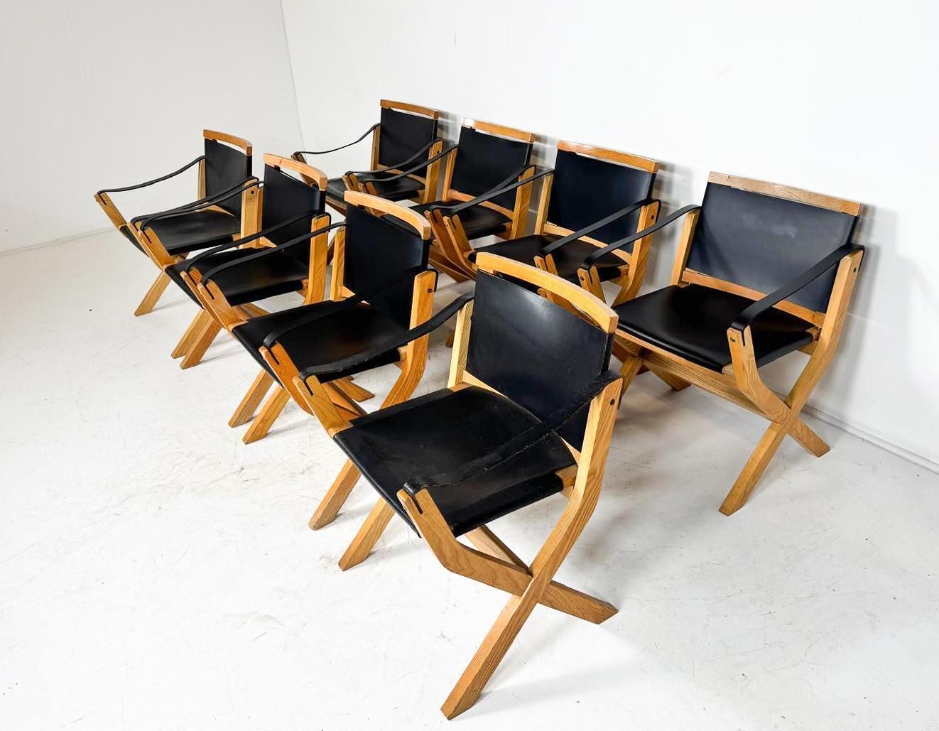 Mid Century Set Of 8 Kiu Armchairs By Luxoritalia, Ash Wood And Leather photo 4460.0