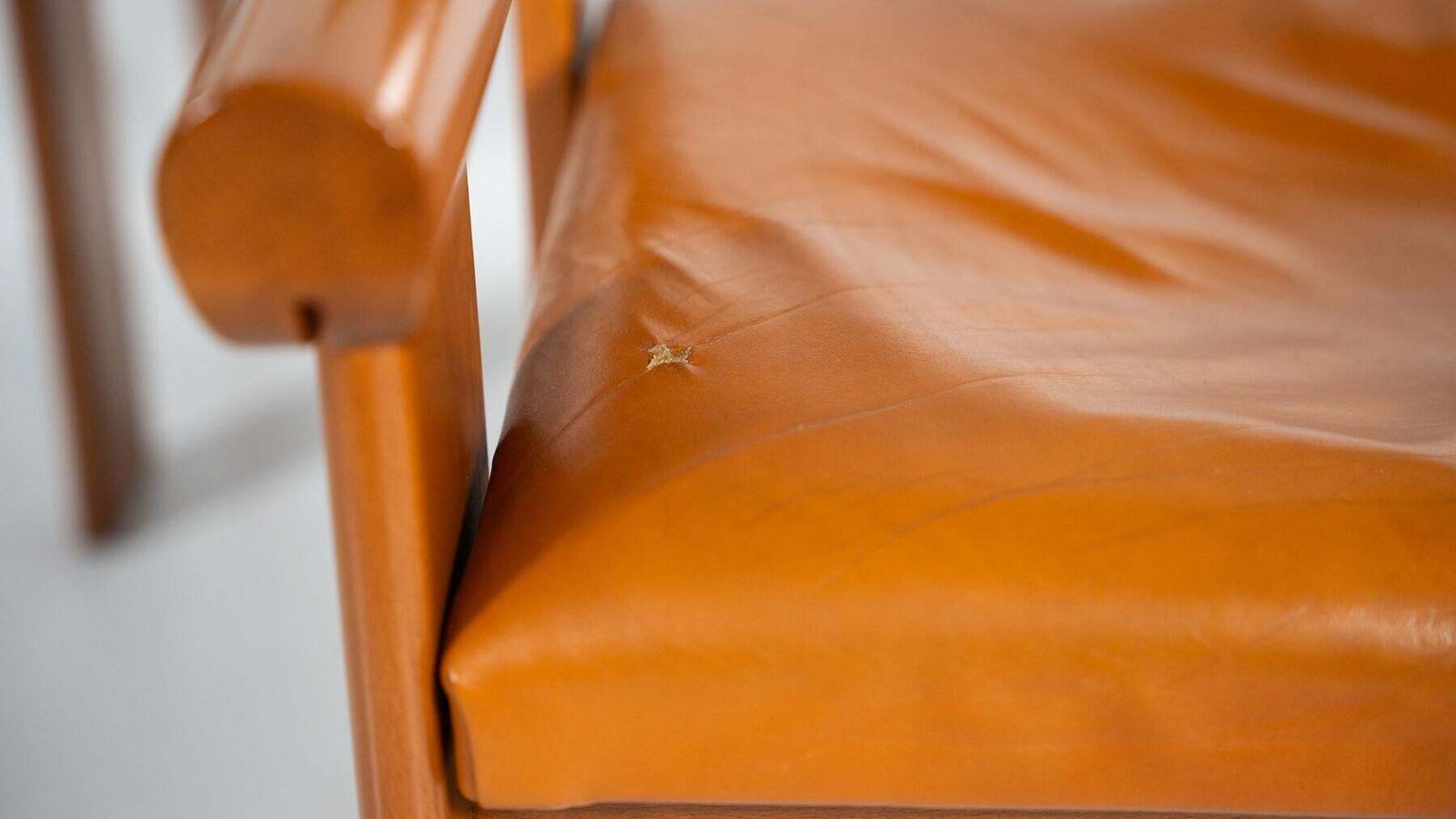 Set Of 4 Architectural Armchairs, Cognac Leather, Italy photo for sale
