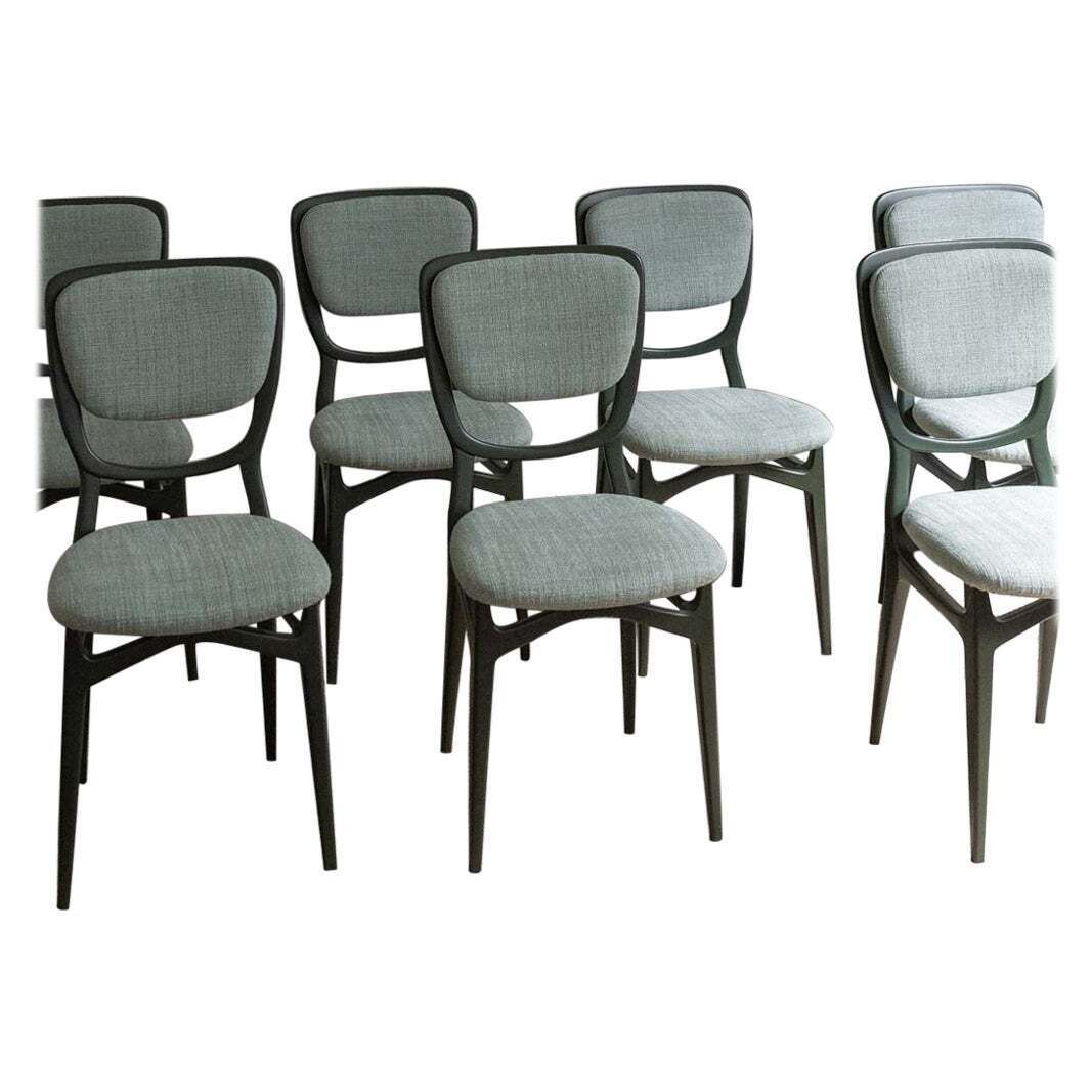 Set Of Seven Chairs With Lacquered Wood Frame, Upholstered In Dedar Fabric