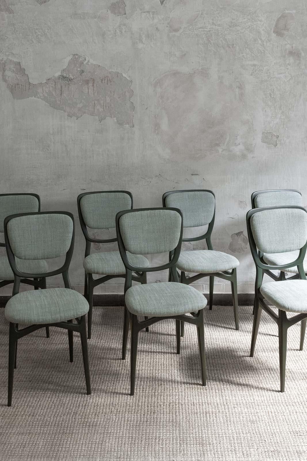 Set Of Seven Chairs With Lacquered Wood Frame, Upholstered In Dedar Fabric photo furniture