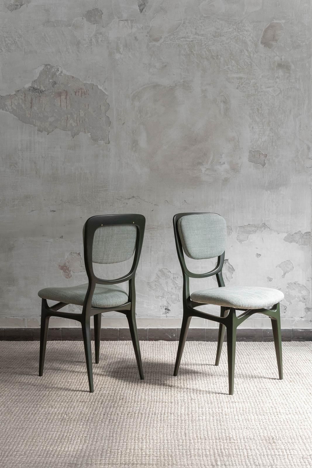 Set Of Seven Chairs With Lacquered Wood Frame, Upholstered In Dedar Fabric photo for sale