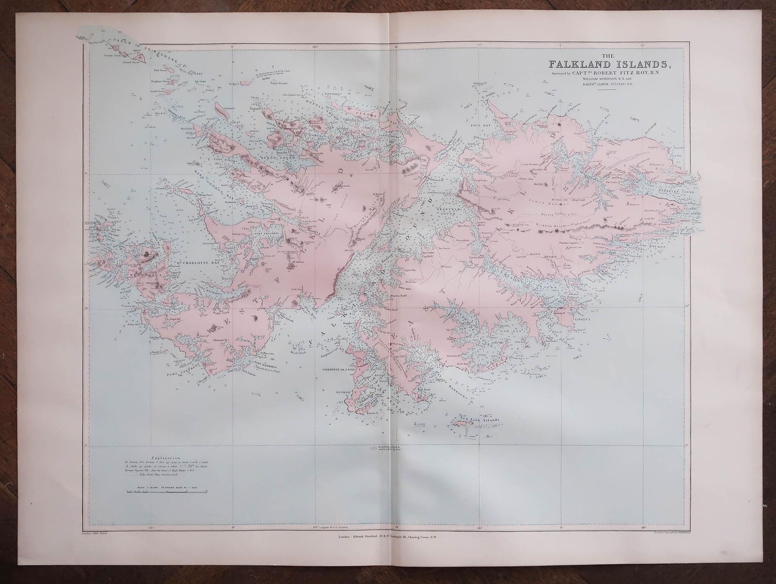 Large Original Antique Map Of The Falkland Islands. 1894 photo furniture