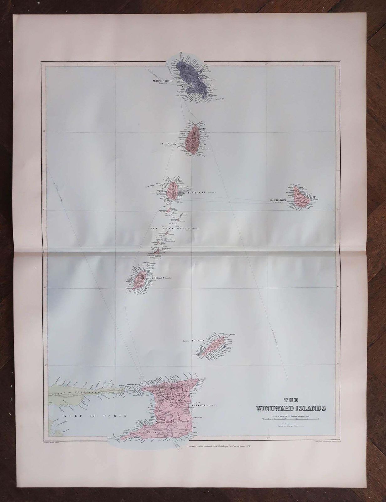 Large Original Antique Map Of The The Windward Islands. 1894 photo furniture
