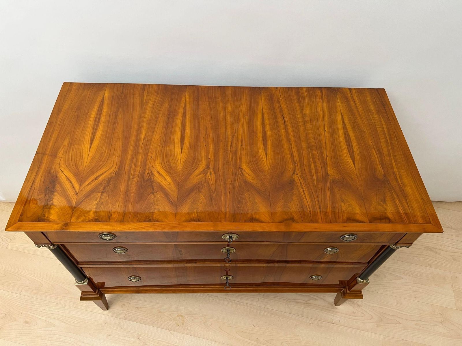 Furniture Biedermeier Commode, Cherry Veneer, Brass, Franconia Circa 1820 photo