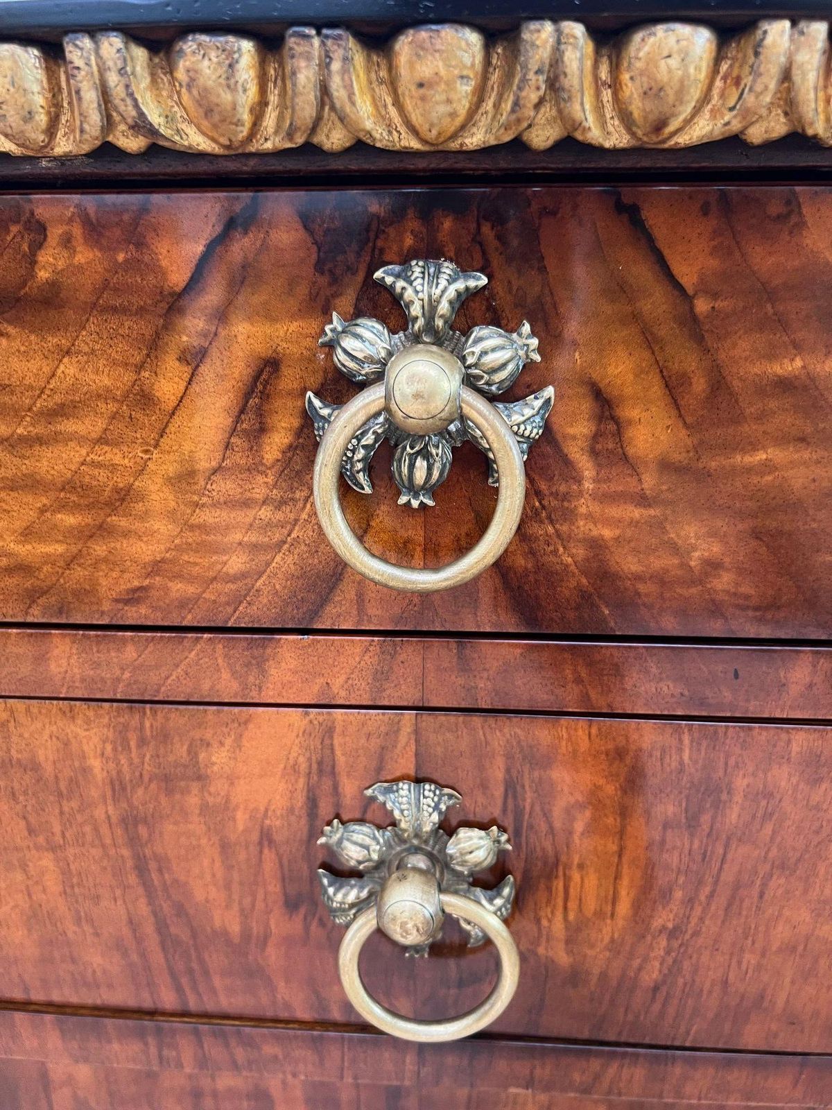 5026.0 Biedermeier Chest, Walnut Veneer, Cherry, Gold Leaf, Brass, Austria Circa 1815 photo