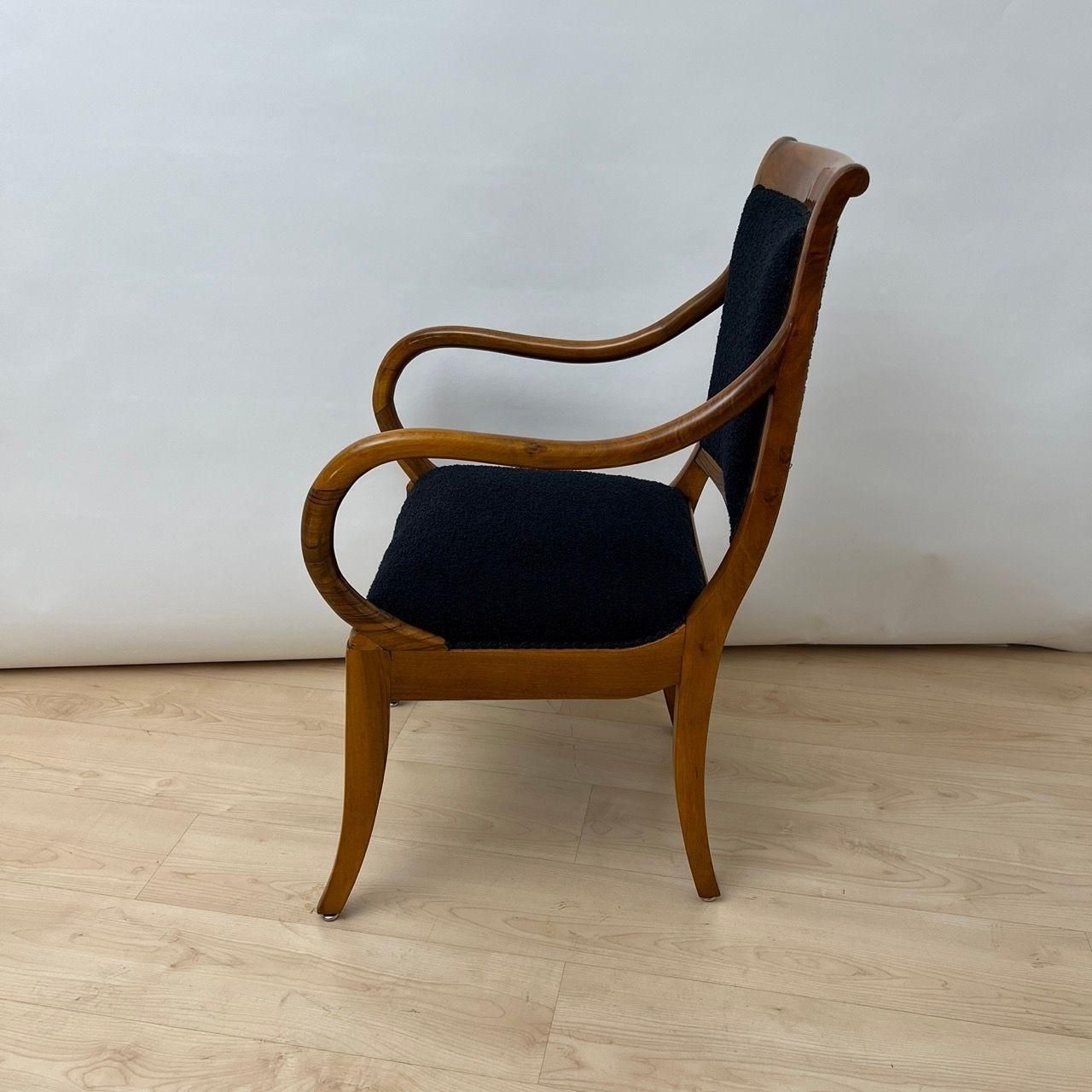 Biedermeier Armchair, Walnut, Black Boucle, South Germany Circa 1835 photo furniture