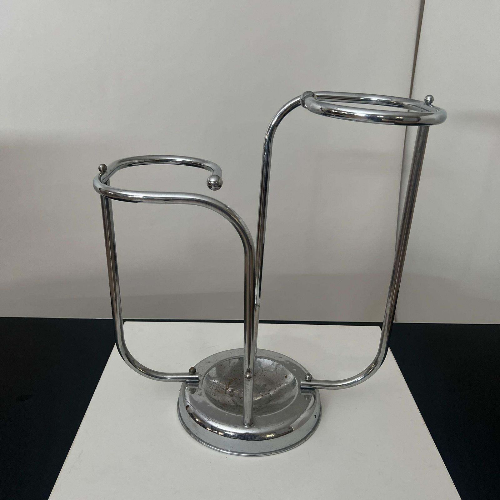 Art Deco Chrome Umbrella Stand, Tubular Steel, Chrome Plated, Belgium Circa 1930 photo furniture