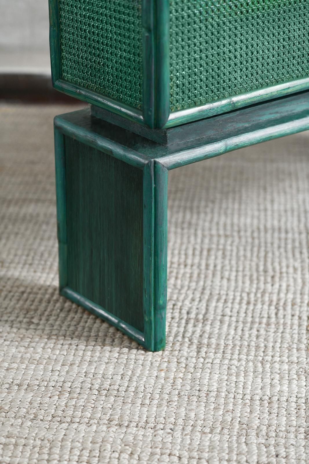 Large Green Planter With Bamboo Legs And Vienna Straw, 1980s photo Garden Decor