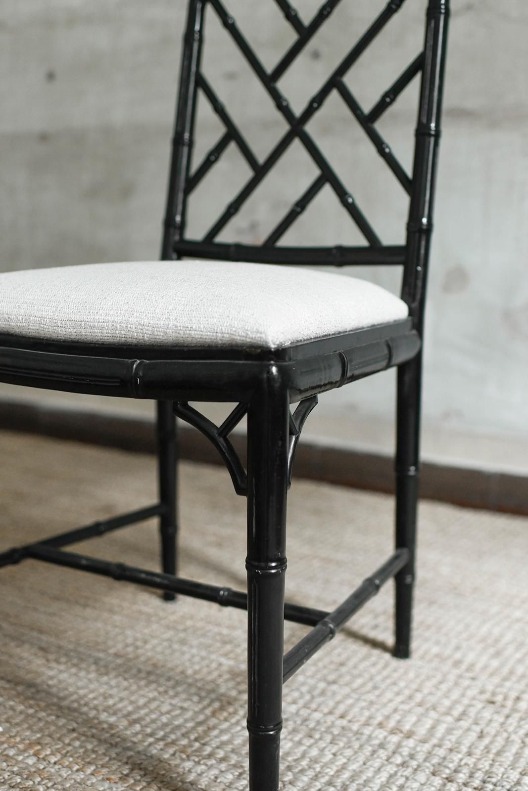 Set Of 4 Chippendale Style Faux Bamboo Black Lacquered Chairs, 1970s photo 2911.0