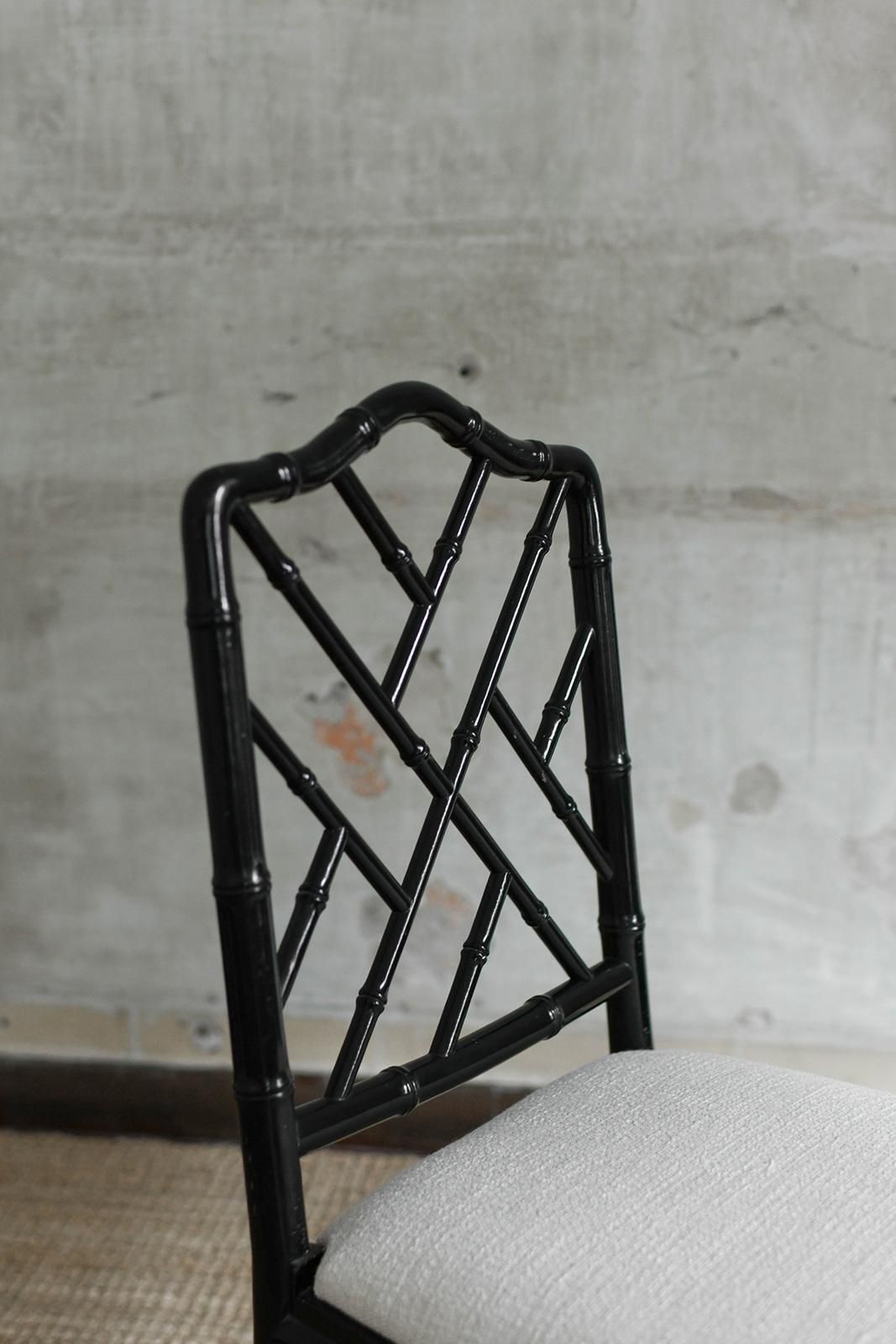 Set Of 4 Chippendale Style Faux Bamboo Black Lacquered Chairs, 1970s photo vinterior