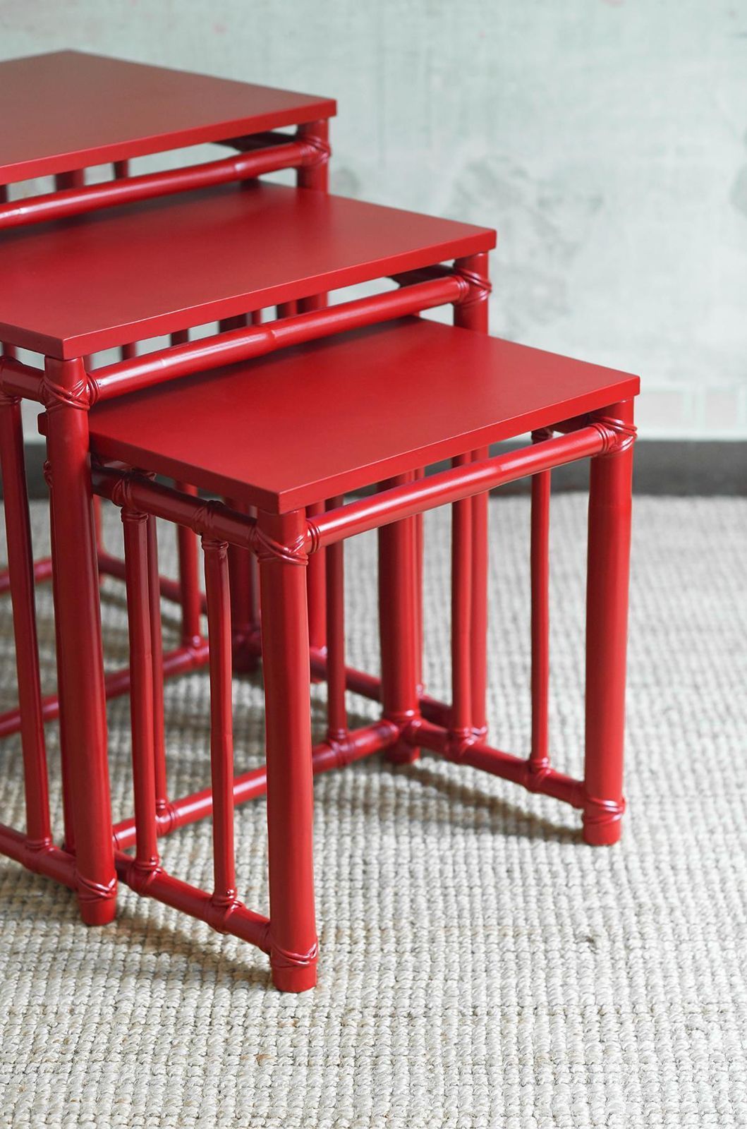 Nesting Side Tables In Red Lacquered Bamboo  – Mcguire San Francisco 1970 photo 3033.0