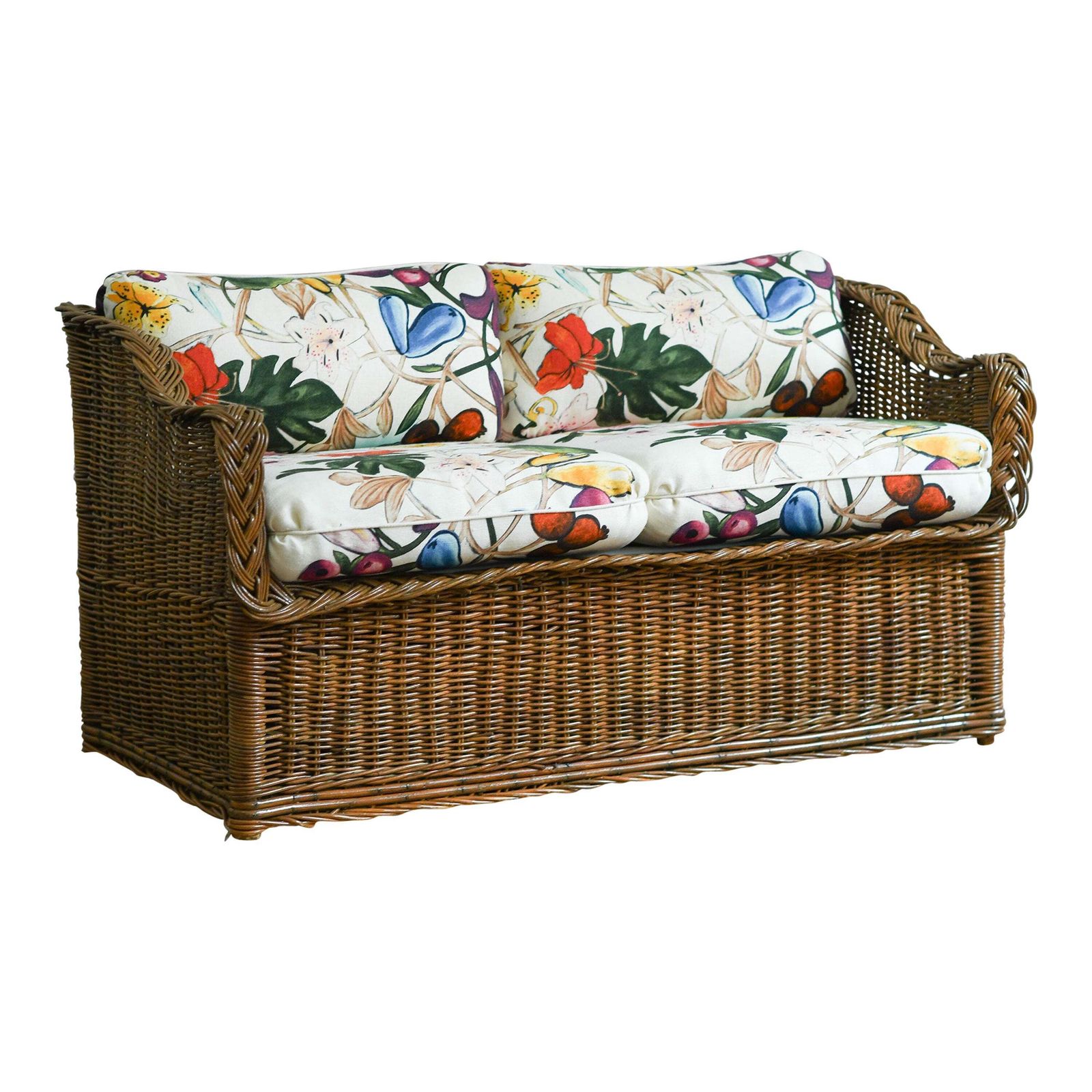 Woven Rattan Sofa With Dedar Fabric Cushions