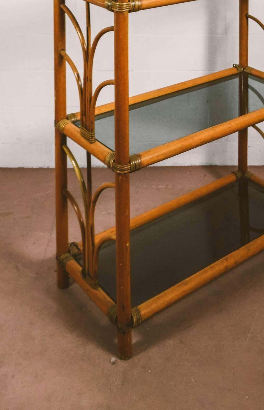 Small Bamboo Bookcase With Four Glass Shelves, 1980s photo for sale