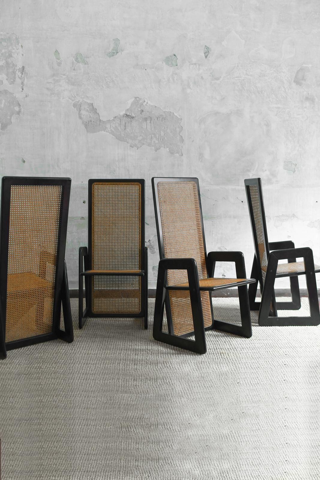 Set Of 4 Chairs In Vienna Straw And Black Lacquered Wood, 1970s photo furniture