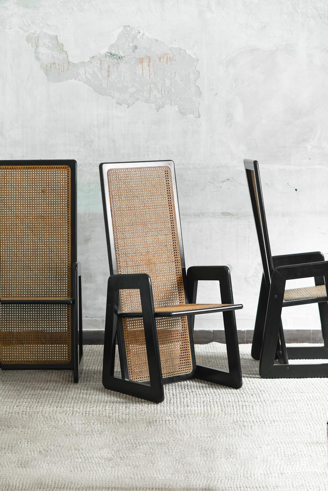 Set Of 4 Chairs In Vienna Straw And Black Lacquered Wood, 1970s photo for sale