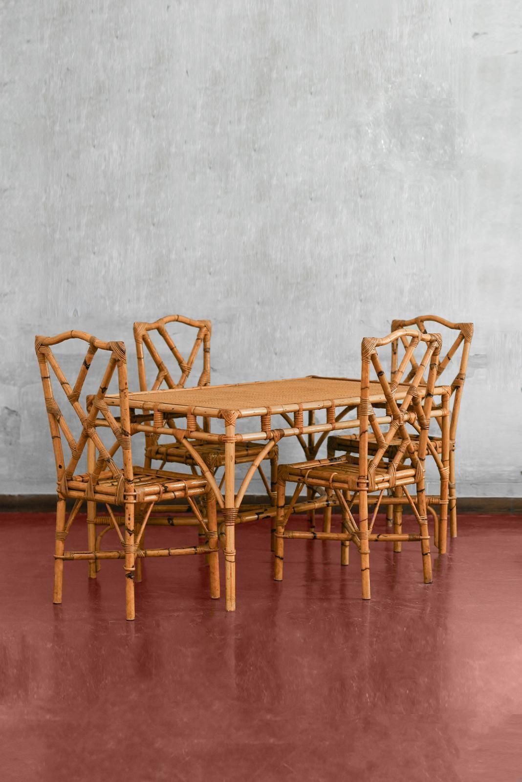 1970s Bamboo And Cane Fabric Dining Set photo furniture
