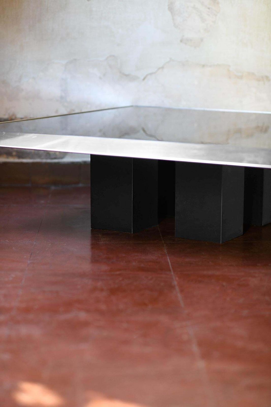 Coffee Table In Chromed Metal, Black Glass Top And Black Lacquered Wooden Feet photo vinterior