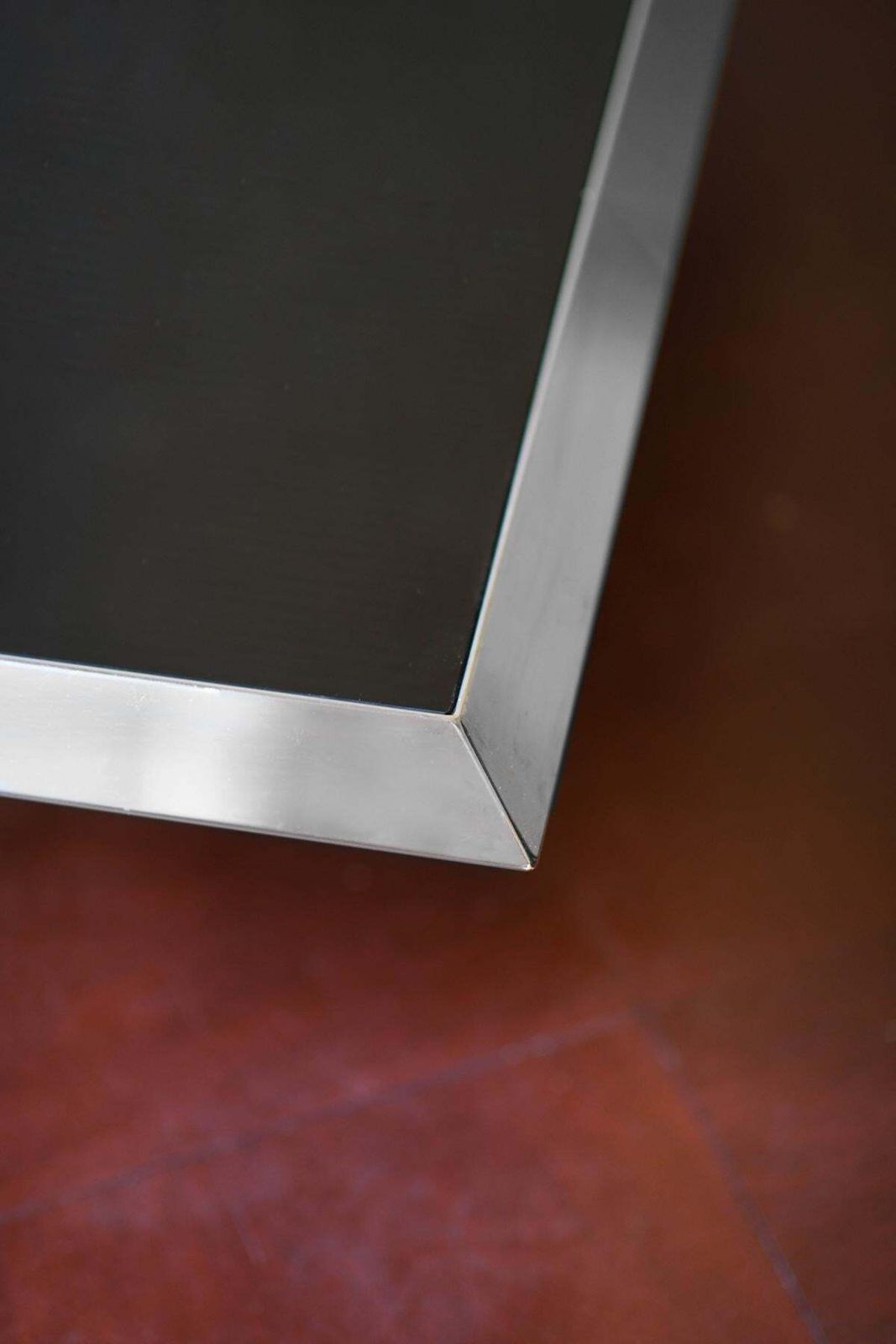 Coffee Table In Chromed Metal, Black Glass Top And Black Lacquered Wooden Feet photo vintage