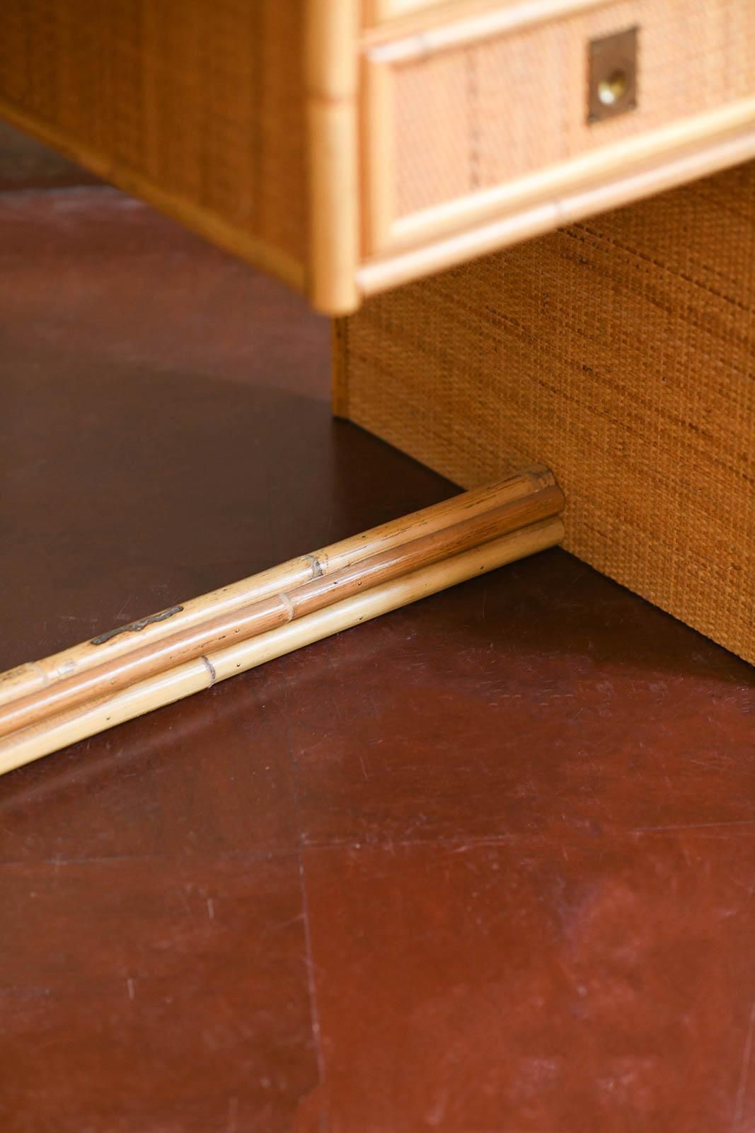Desk In Bamboo And Wicker With Brass Details. Produced By Dal Vera, 1970s photo vintage