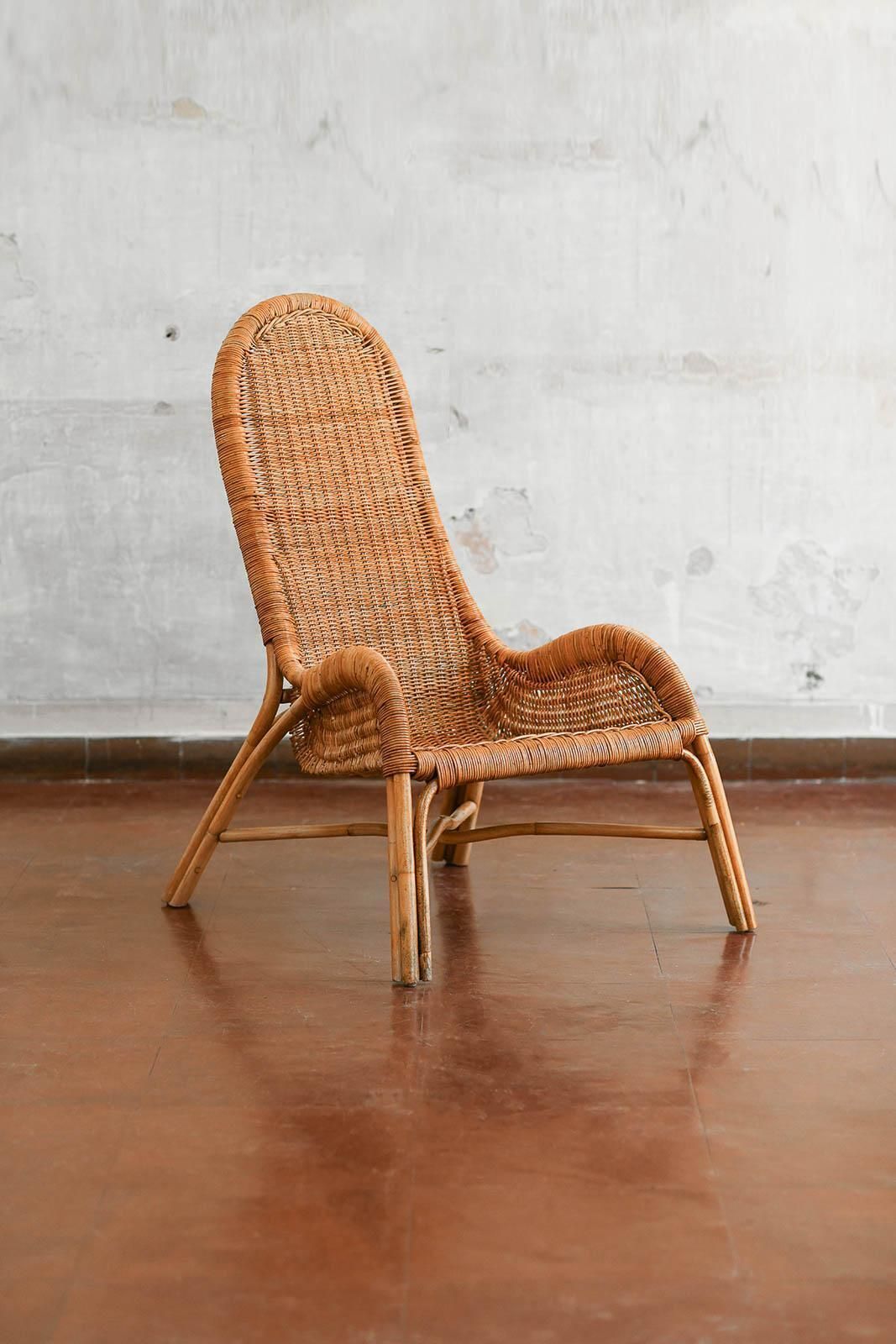 Pair Of Wicker Armchairs With Curved Backrests, 1980s. photo for sale