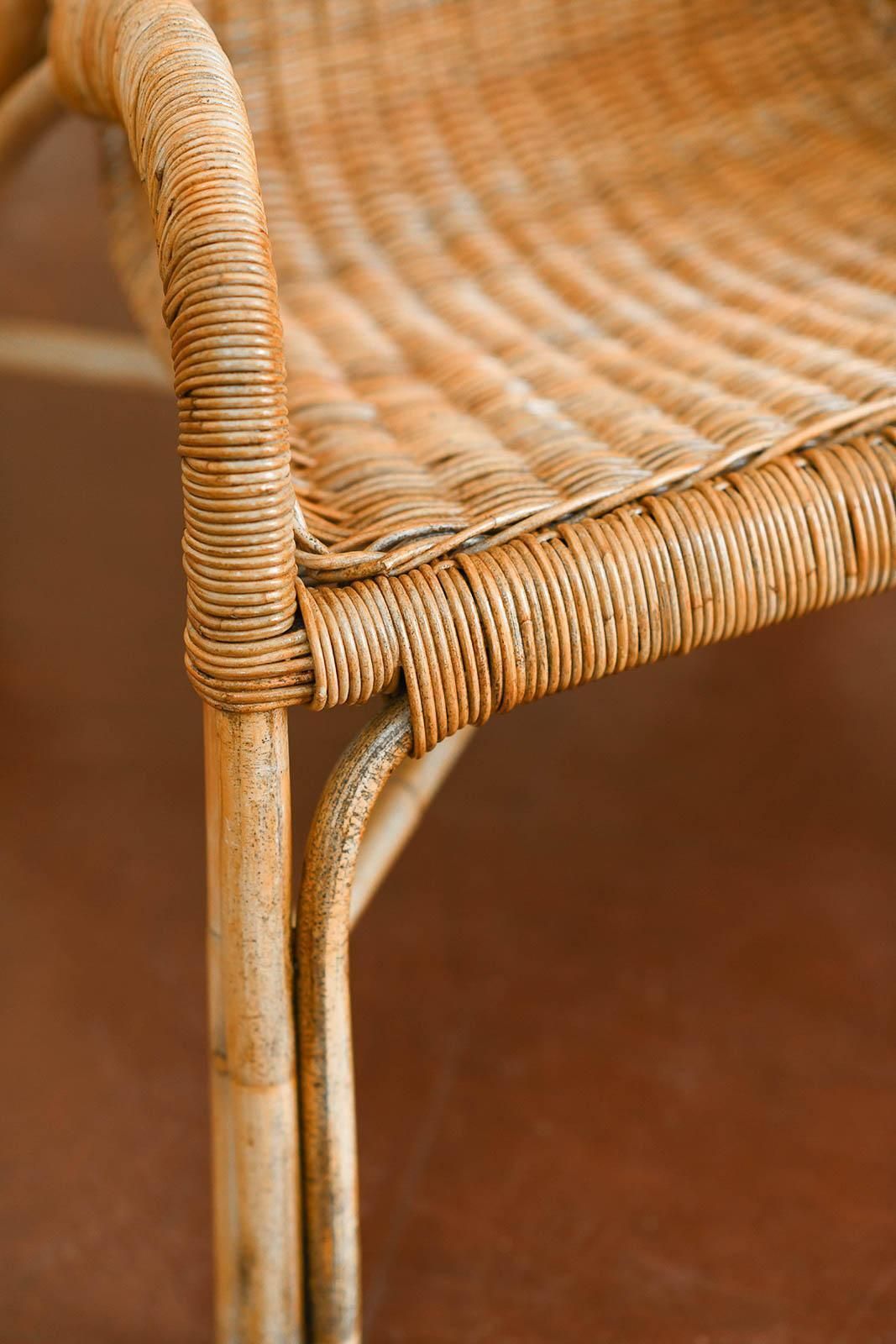 Furniture Pair Of Wicker Armchairs With Curved Backrests, 1980s. photo