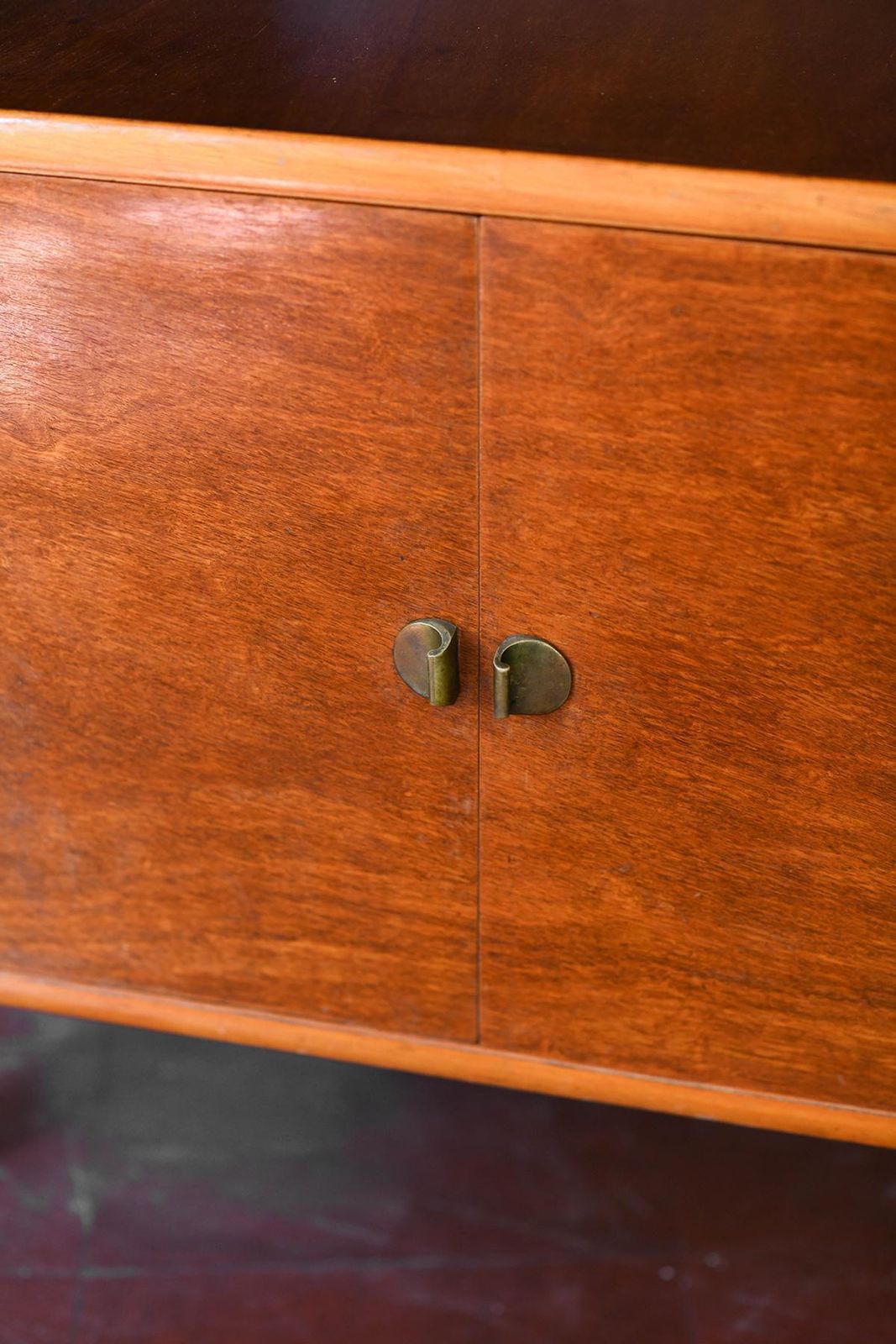 Pair Of Mid Century Wooden Sideboards With Brass Details And Decorations photo vintage