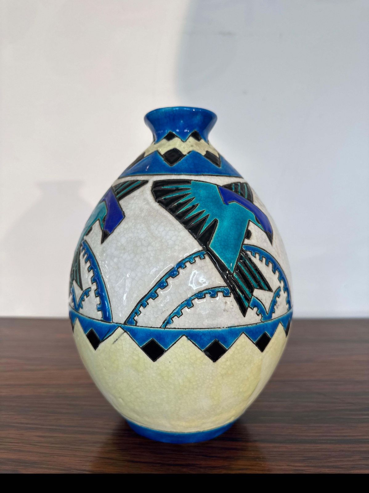 1988.0 Charles Catteau For Boch Keramis Art Deco Vase With Stylized Swallows, Belgium photo