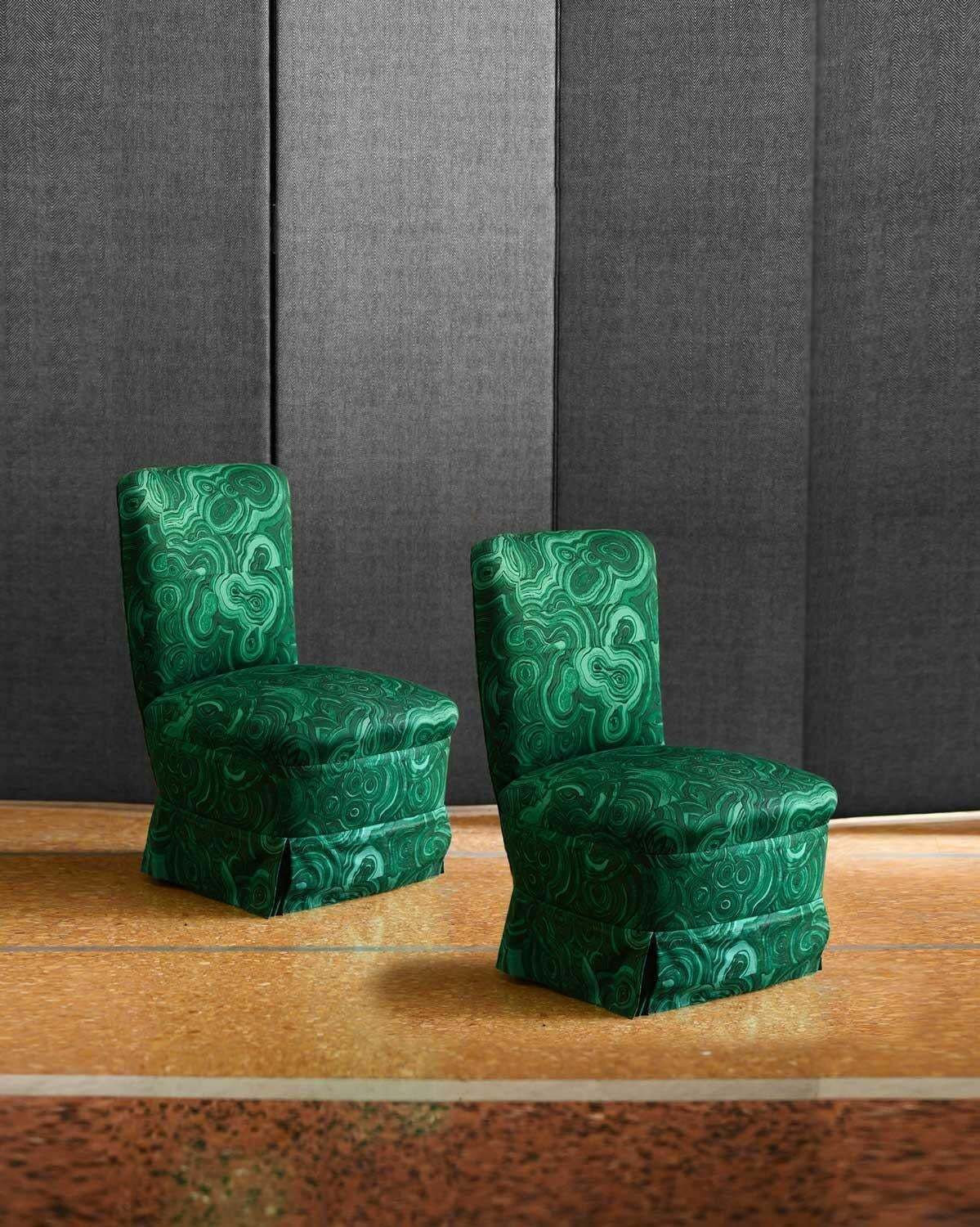 Pair Of Armchairs In Malachite Green Gemstone Fabric By Tony Duquette photo furniture