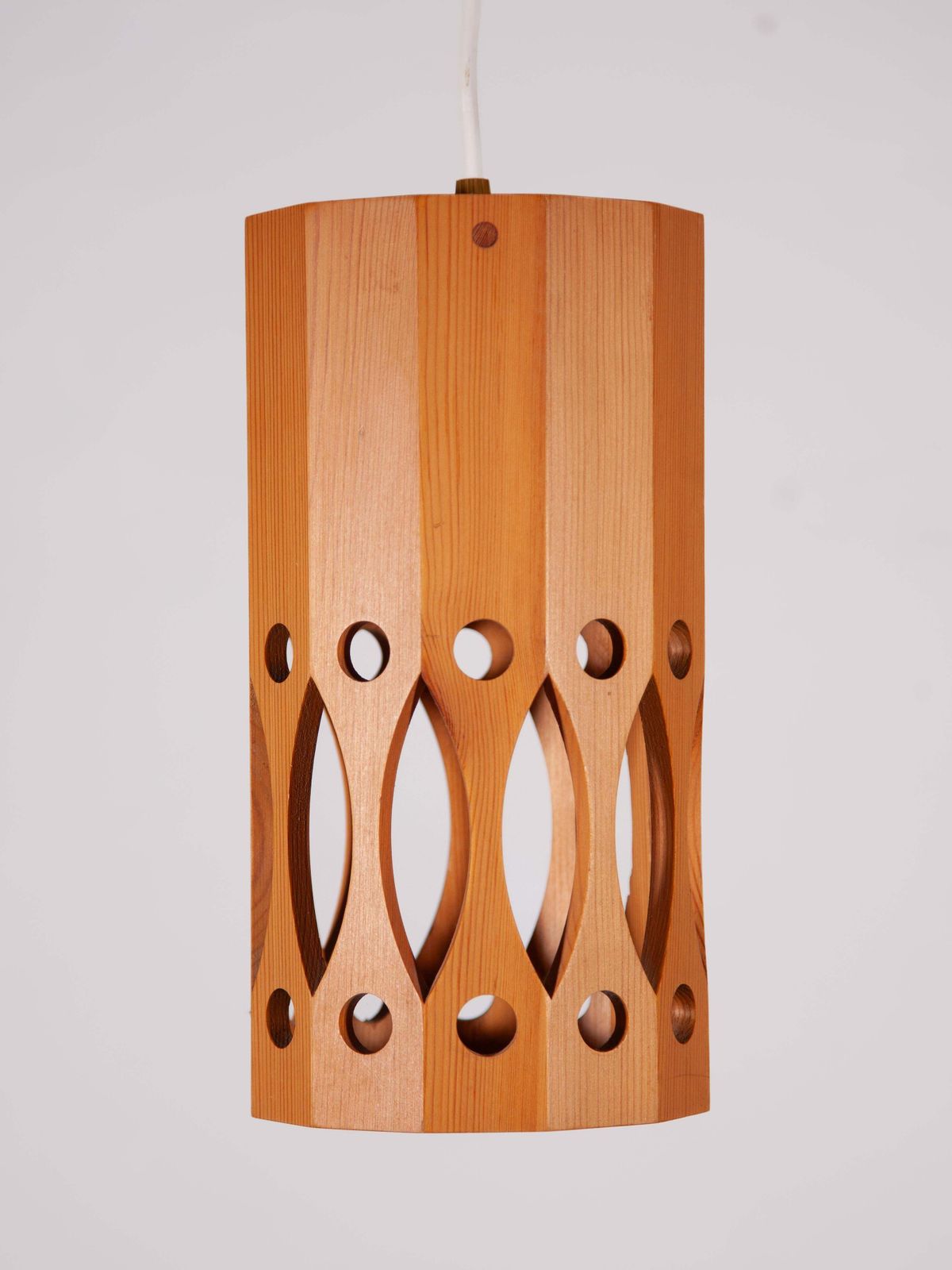 Midcentury Modern Pinewood Pendant By L.O. Nilsson For Nordisk Present, 1970s photo Lighting