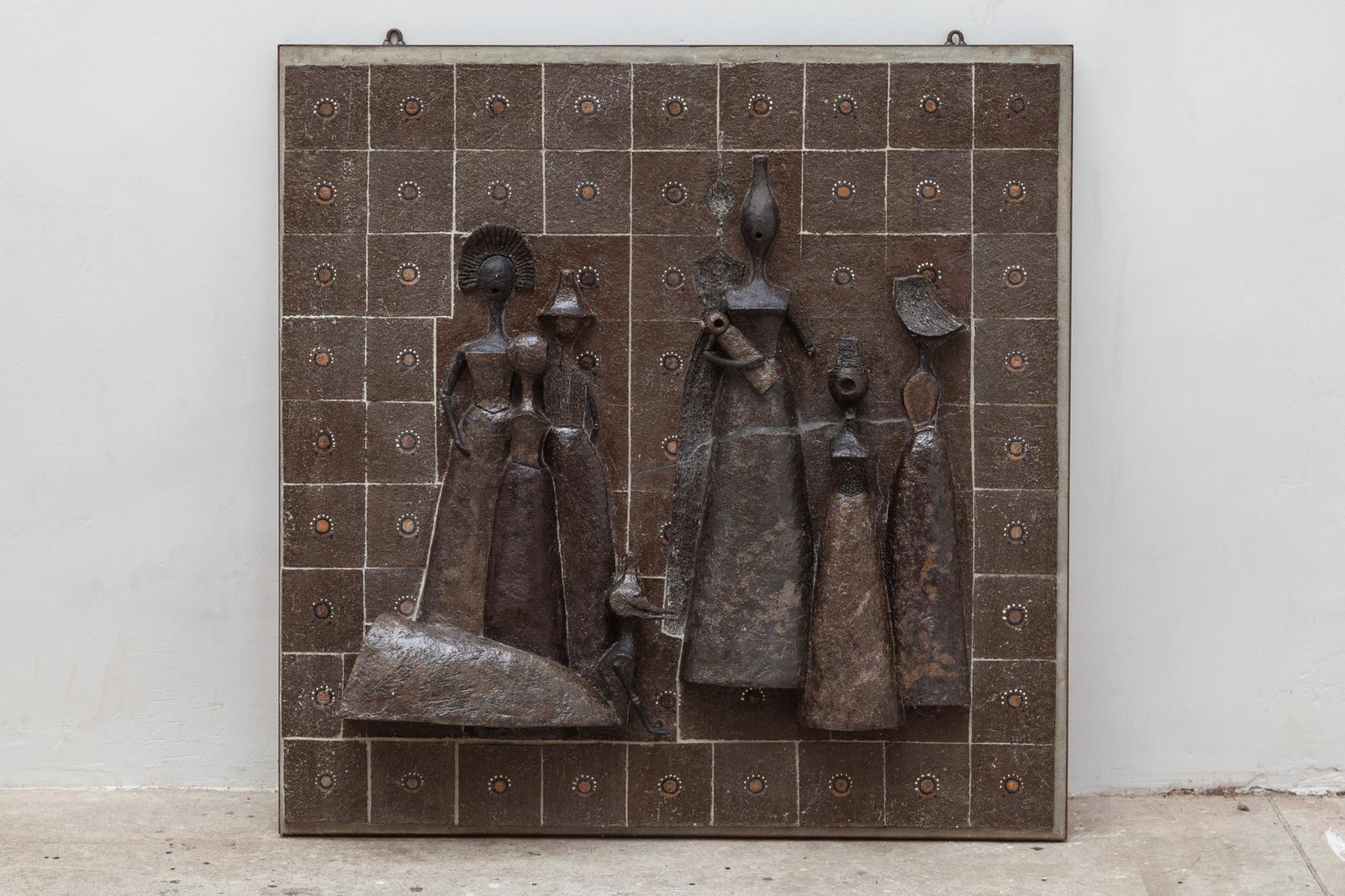 Ceramic Large Tile Wall Mounted Sculpture Group Of Women, Belgium 1960s photo furniture