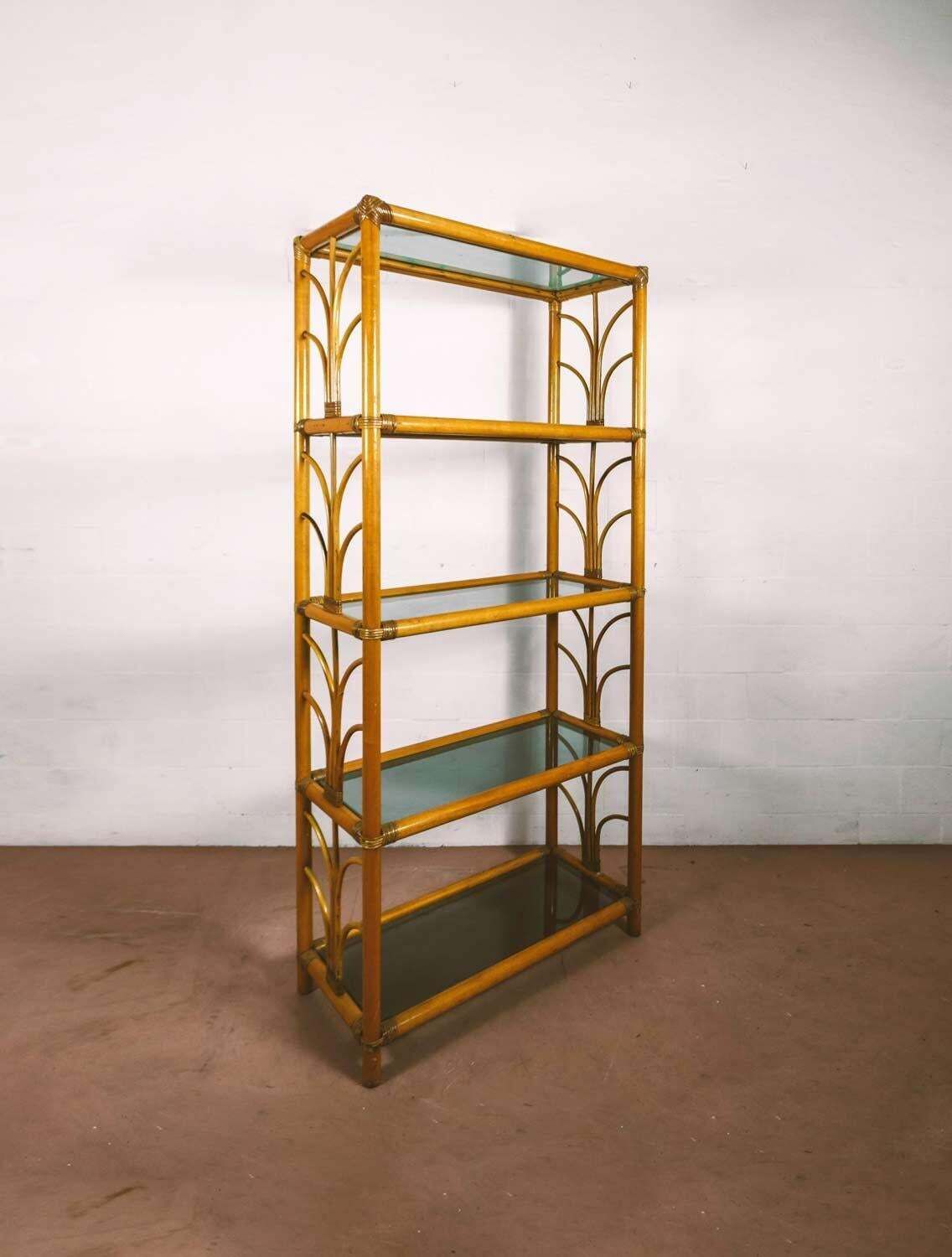 Bamboo Bookcase With Glass Shelves, 1980s photo furniture