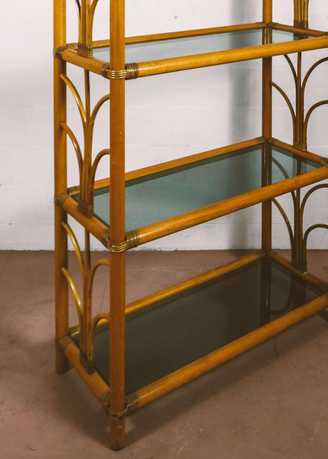 Bamboo Bookcase With Glass Shelves, 1980s photo for sale