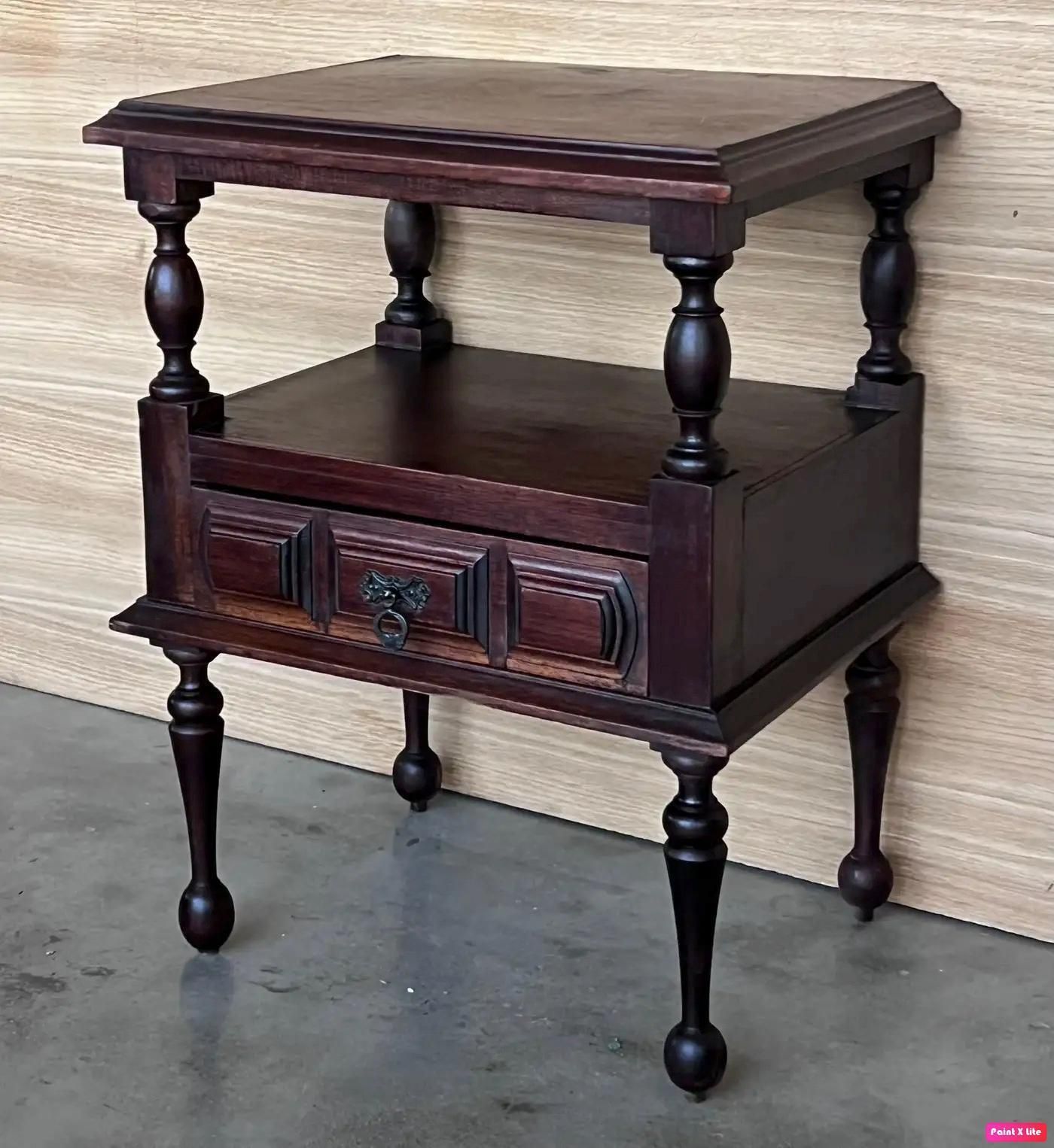 20th Century Pair Of Solid Carved French Nightstands With Low Drawer photo Furniture