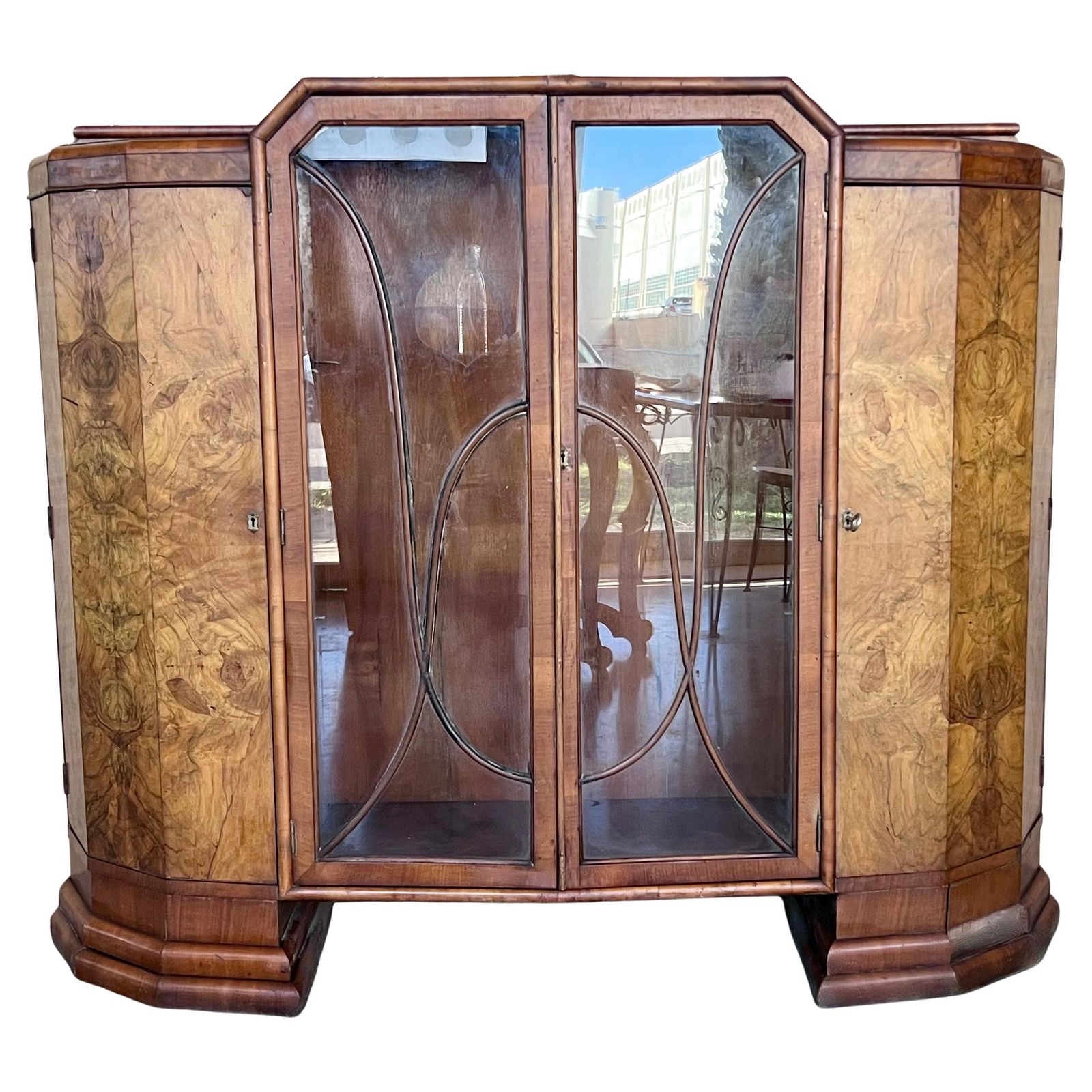 Art Deco Cathedral Display Cabinet With Ebonized Base, Vitrine, Circa 1930