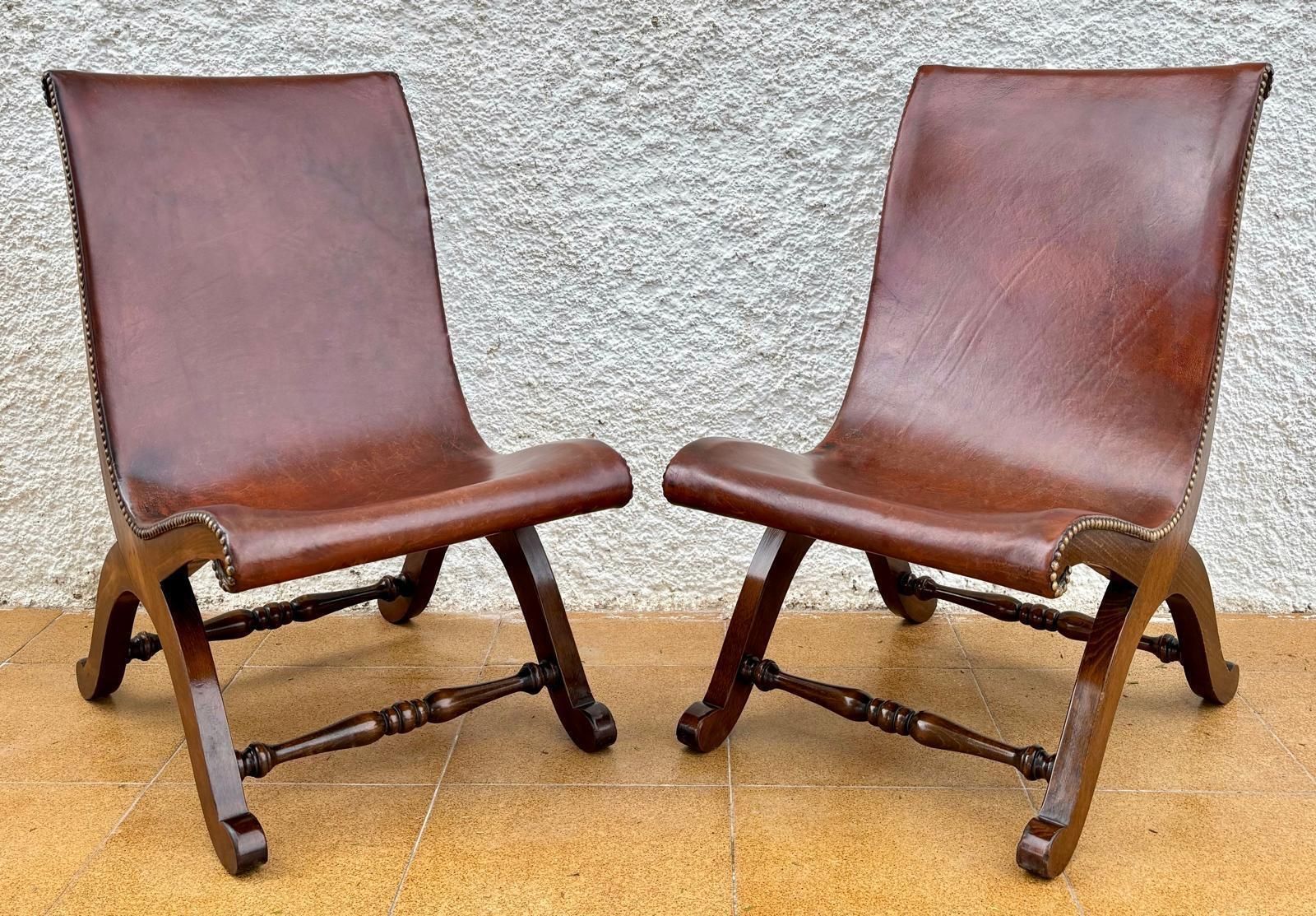 Set Of Spanish Oak Side Chairs By Pierre Lottier For Valenti, 1950s photo for sale