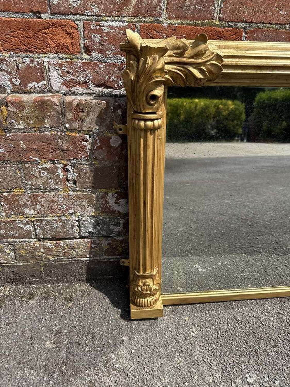 A Delightful Good Size Antique English 19th C Gilt Ribbed Column Framed Overmantle Mirror. photo furniture