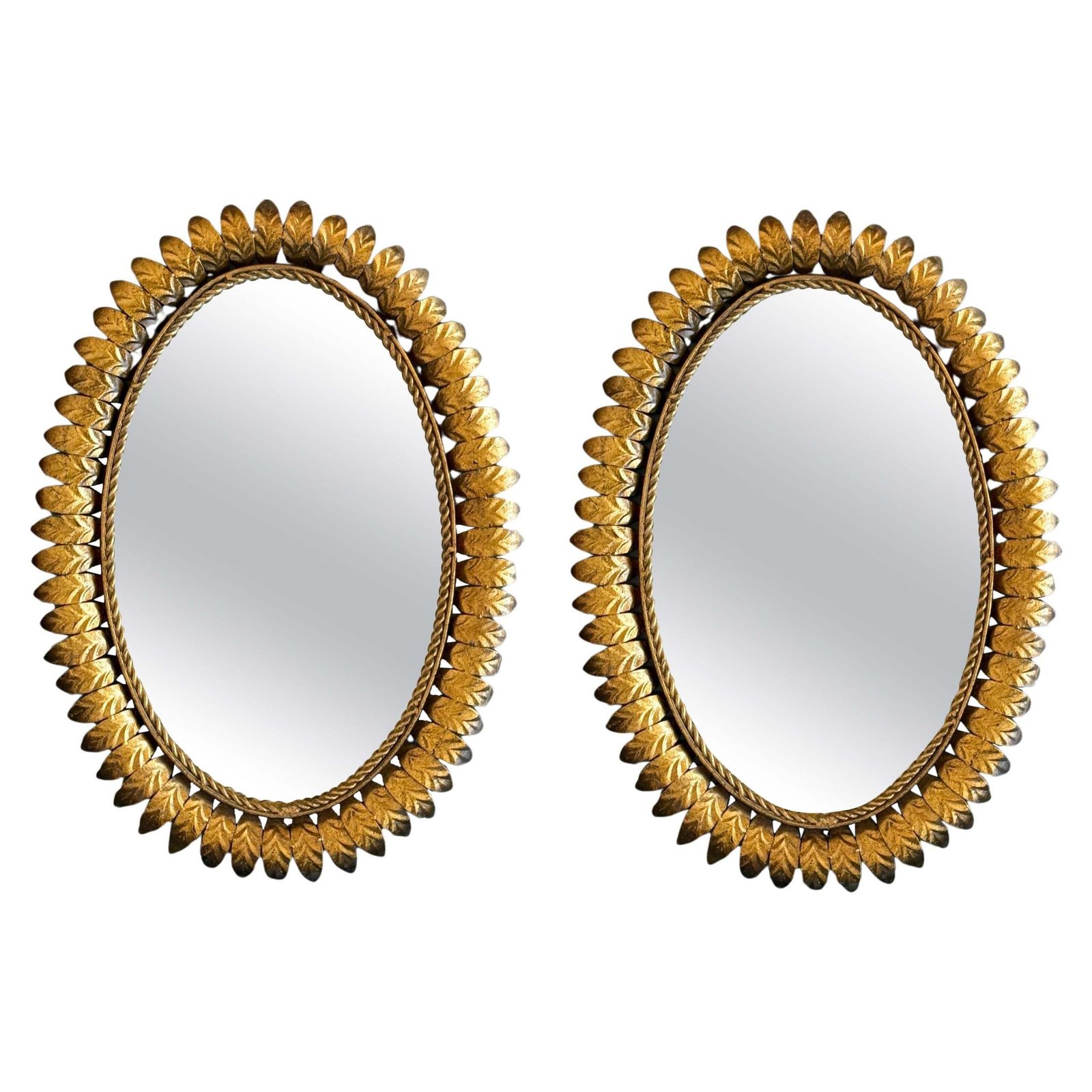 Pair Of Spanish Gilt Metal Oval Sunburst Mirror