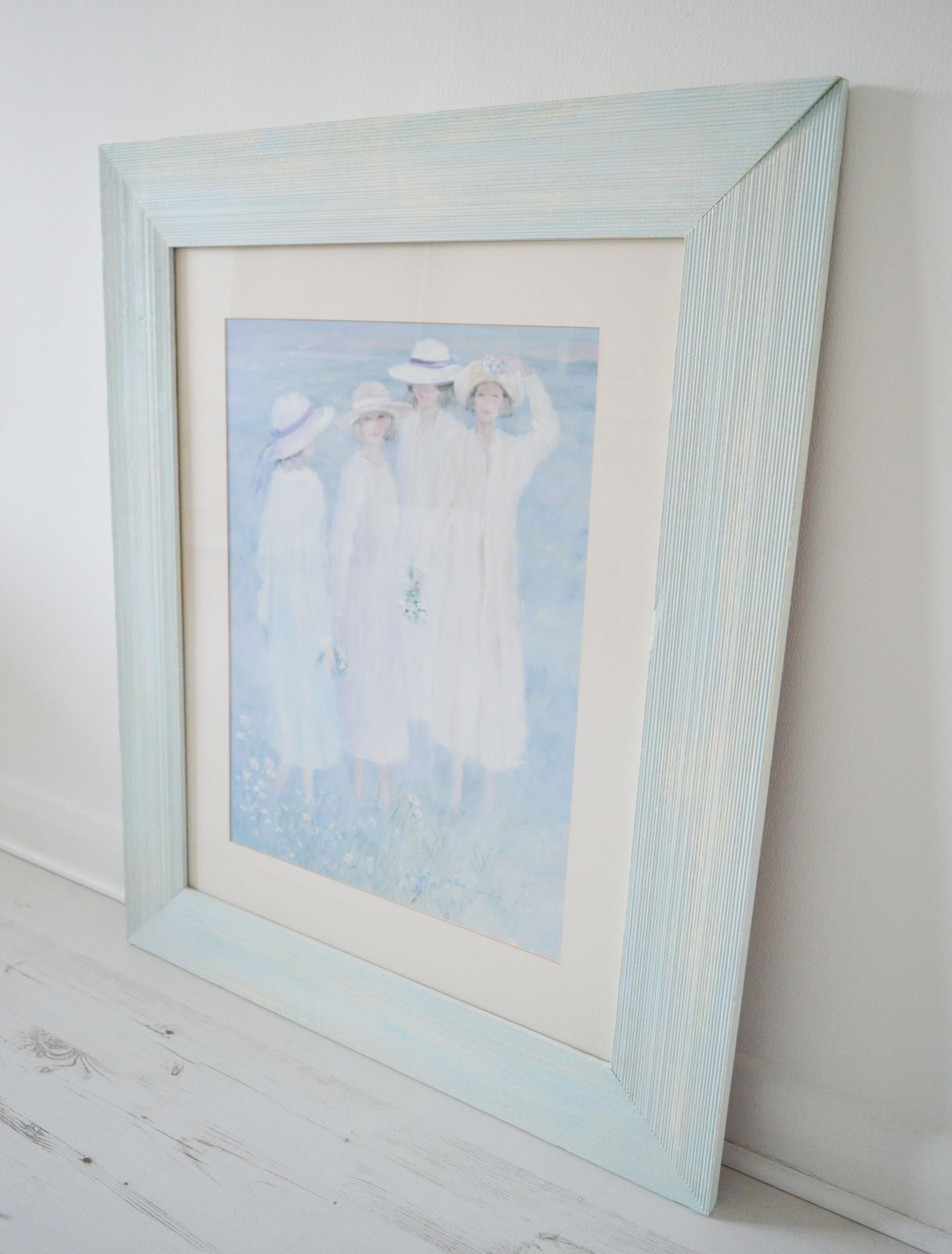 Painted Frame, Hand Painted Frame, Wall Art, Framed Art, Framed Art Print, Large Art Print, Duck Egg Frame, Summer Ladies By Helen Leveillee photo Art