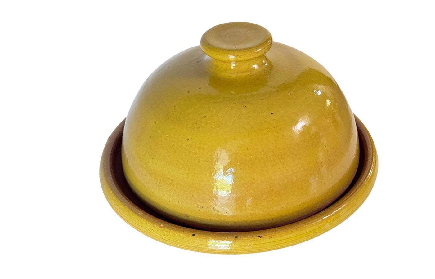 Glazed Terracotta Tajine Soup Tureen Early 20th Century Yellow Enameled Pottery photo for sale