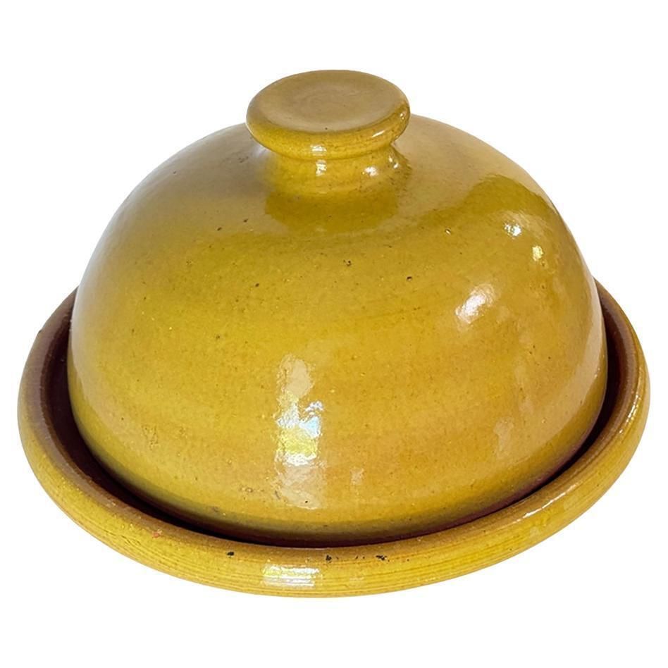 Glazed Terracotta Tajine Soup Tureen Early 20th Century Yellow Enameled Pottery photo Home Decor