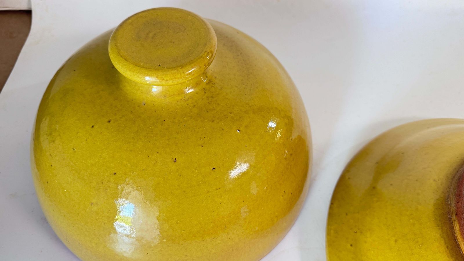 468.0 Glazed Terracotta Tajine Soup Tureen Early 20th Century Yellow Enameled Pottery photo