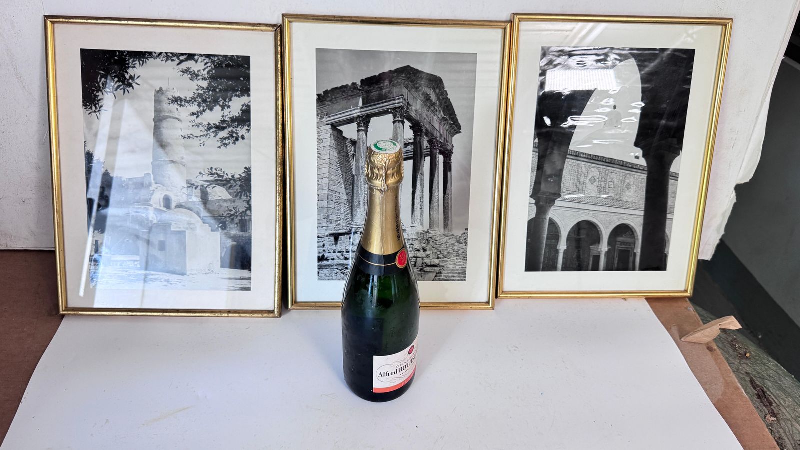 Set Of 3 Framed Black And White Photographs 1950s Monuments Gold Frames photo for sale