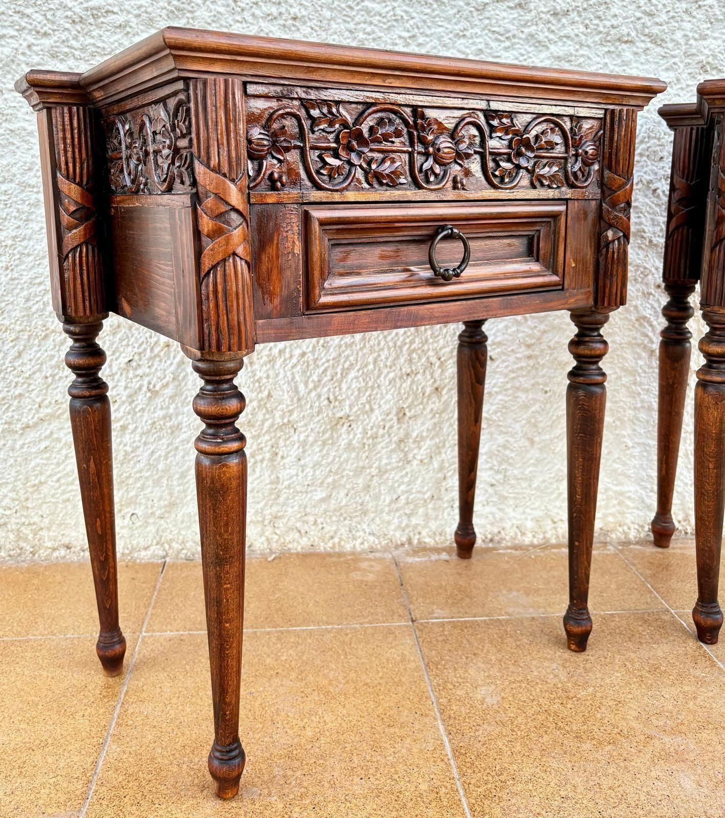 Early 20th Century French Carved Wood Nightstands, 1940s, Set Of 2 photo vintage
