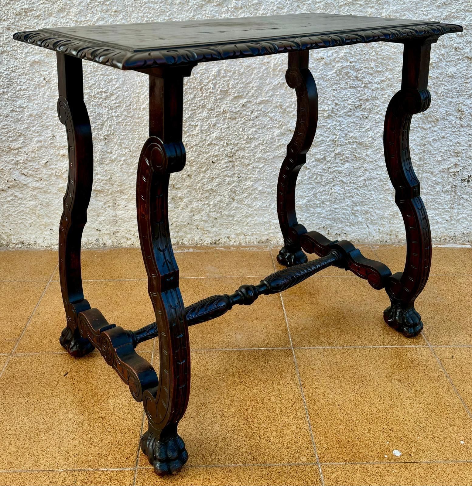 Early 19th Century Baroque Spanish Side Table With Lyre Legs And Marquetry Top photo for sale